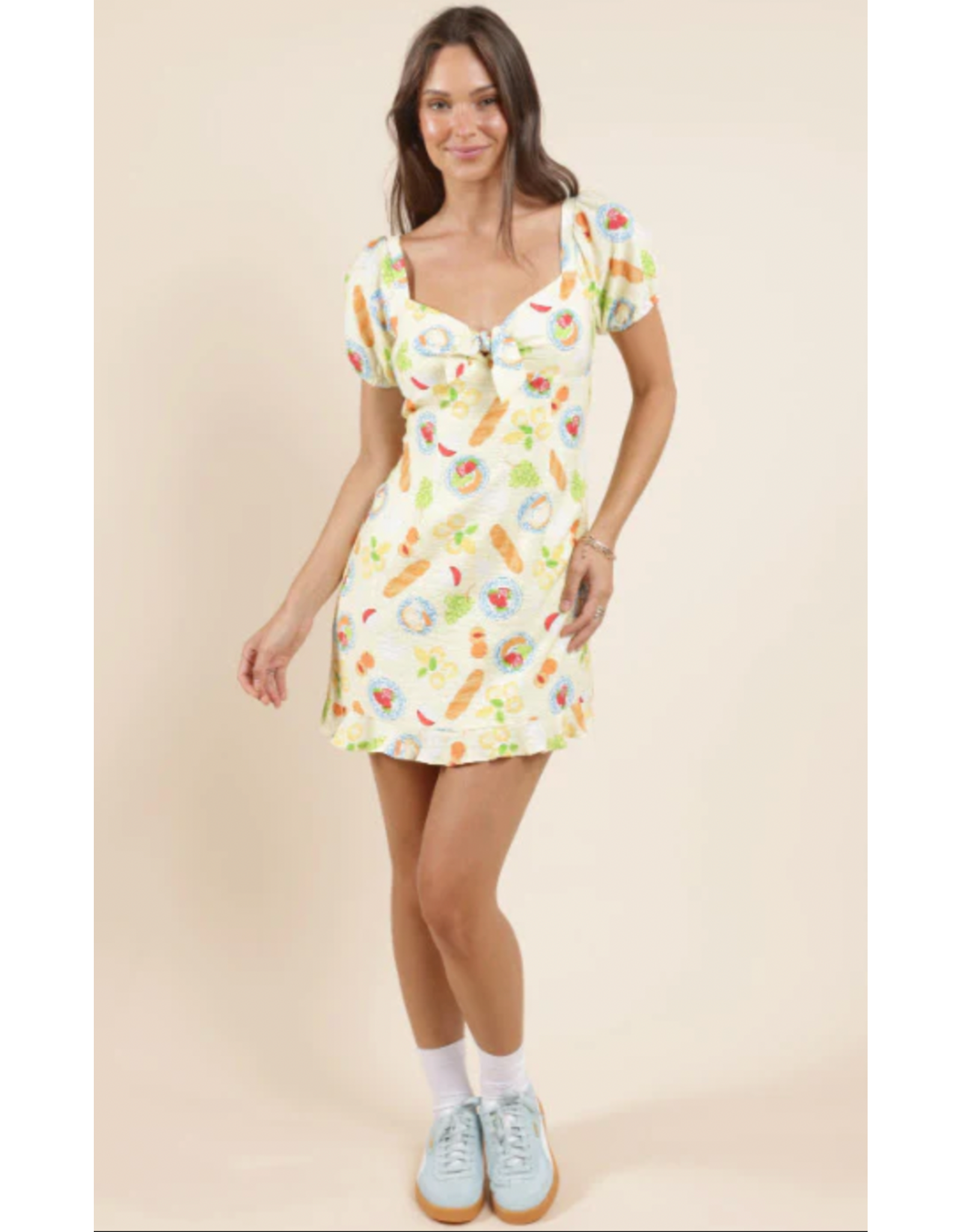 Sadie & Sage Sadie & Sage - Picnic Pursuits Front Tie Mini Dress (Lemon)