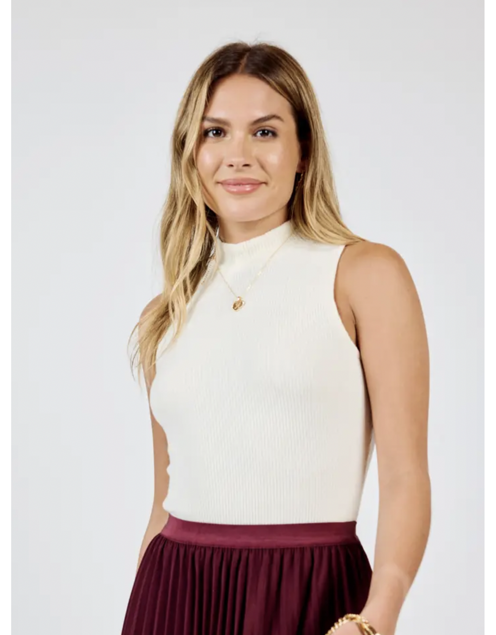 Sadie & Sage Sadie & Sage - Rest Easy Mock Neck Knit Tank (Ivory)
