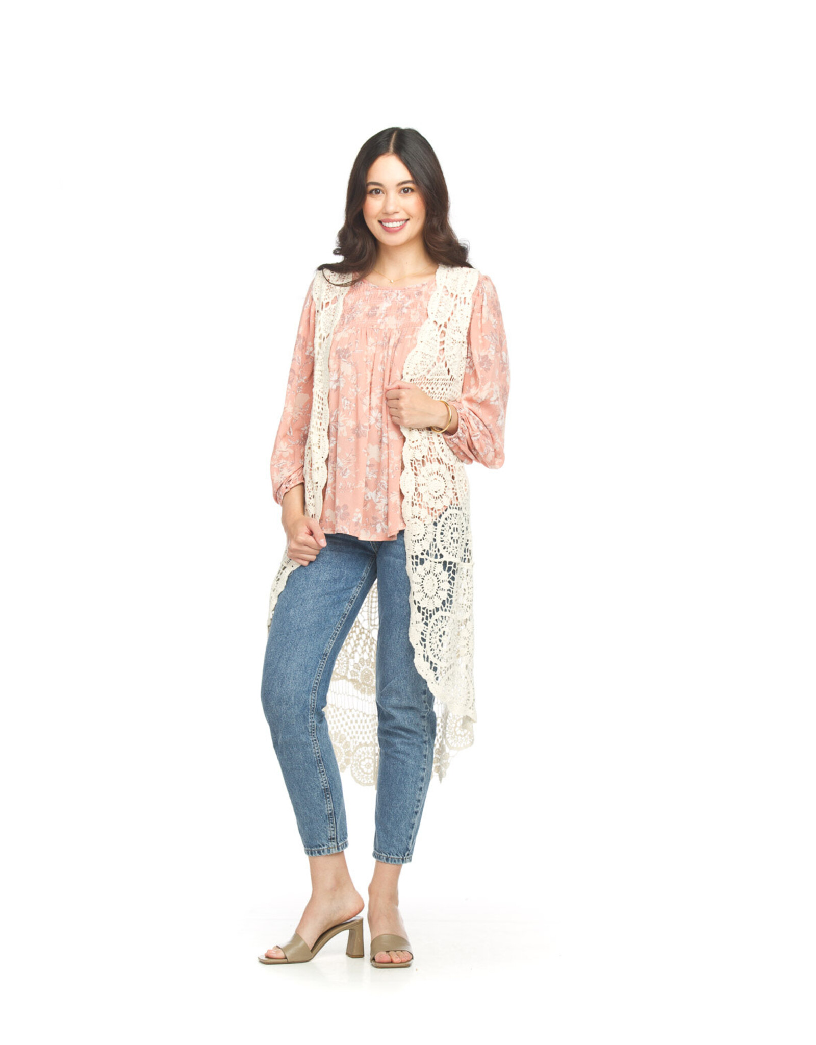 Papillon Papillon - Crochet High Low Open Vest (Beige)