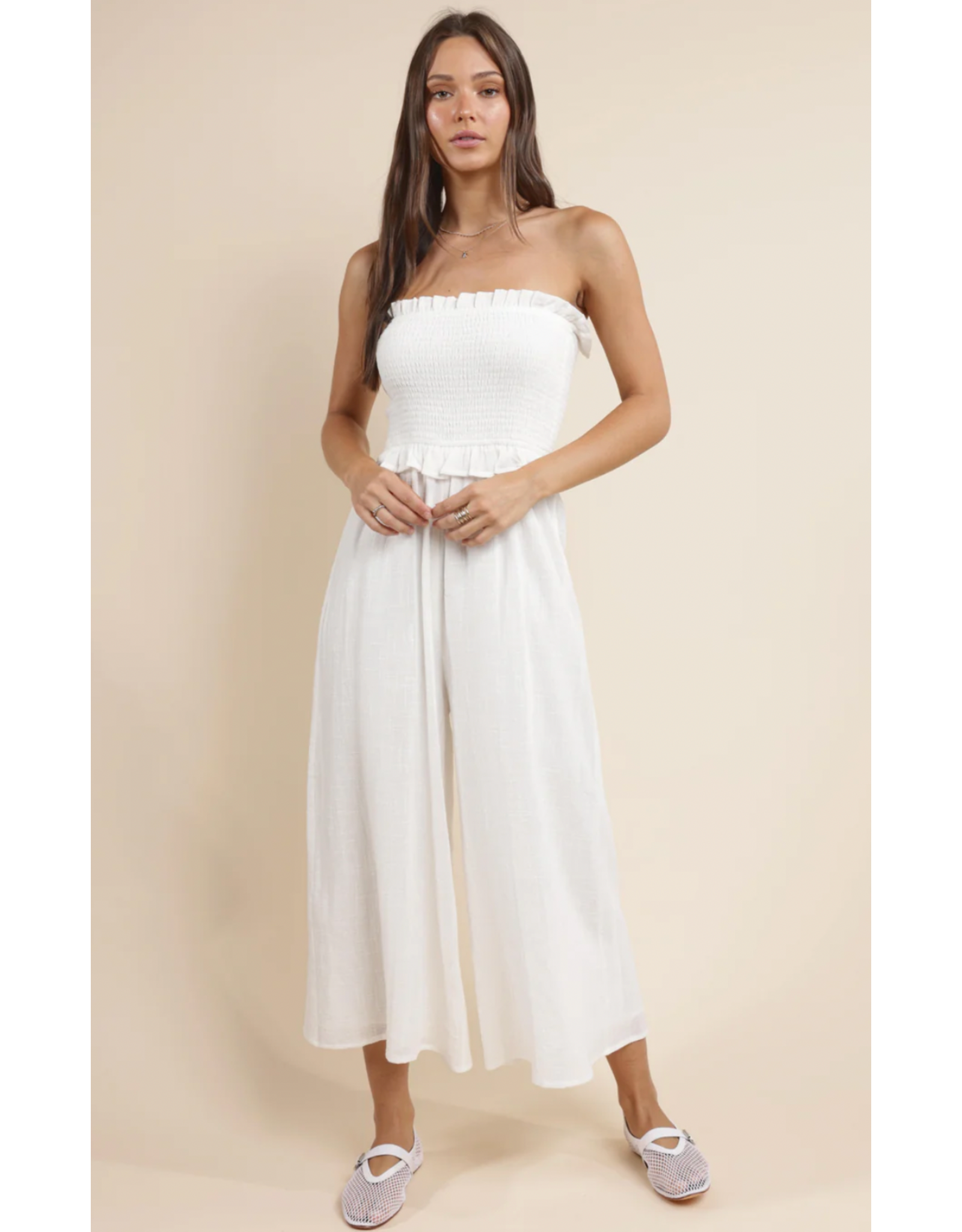 Sadie & Sage Sadie & Sage - So Cal Smocked Bodice Jumpsuit (White)