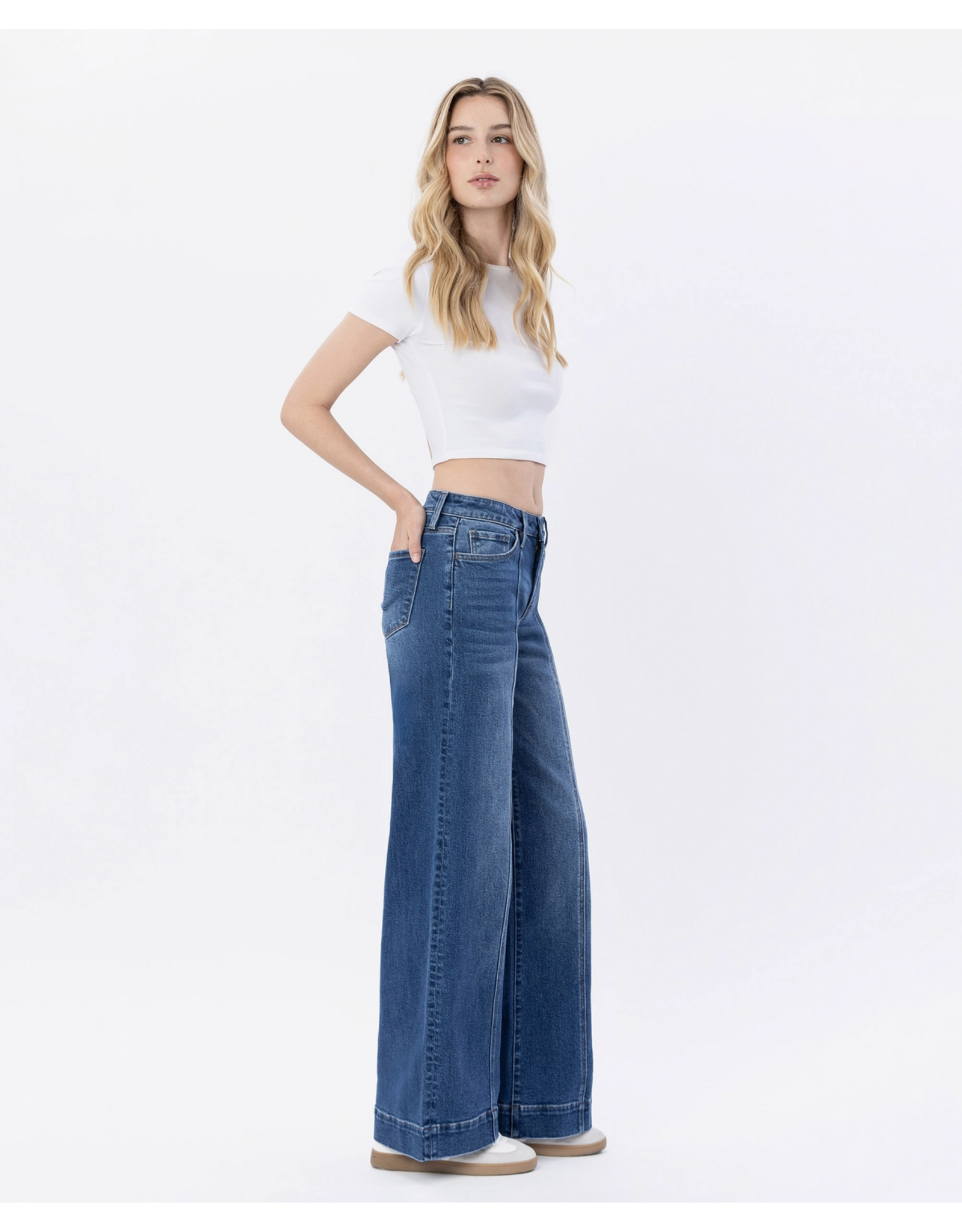 VERVET VERVET - High Rise Trouser Hem Wide Leg Jeans (Moon Bar)
