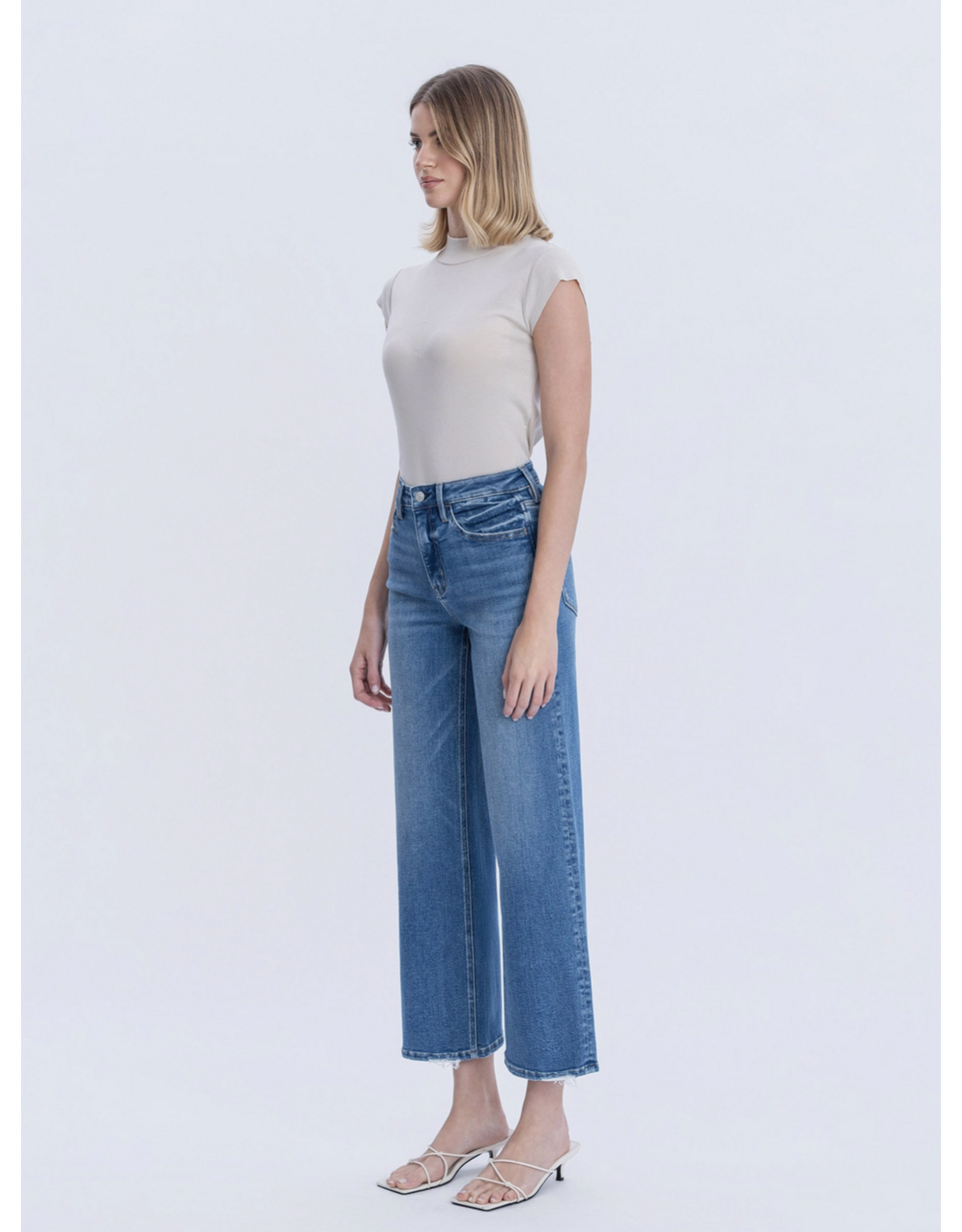 VERVET VERVET - High Rise Medium Wash Ankle Wide Jeans (Blue Soul)