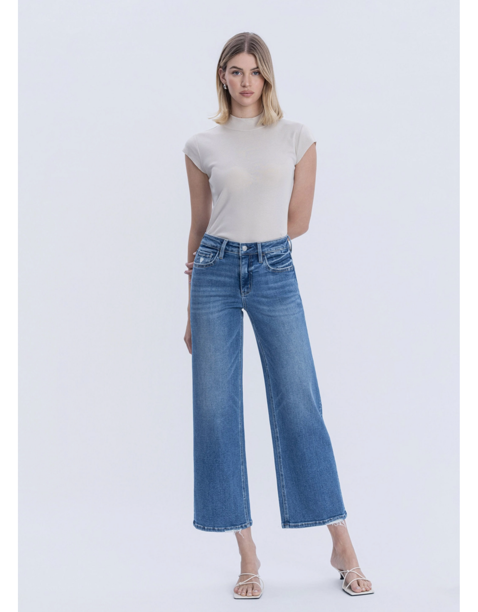 VERVET VERVET - High Rise Medium Wash Ankle Wide Jeans (Blue Soul)