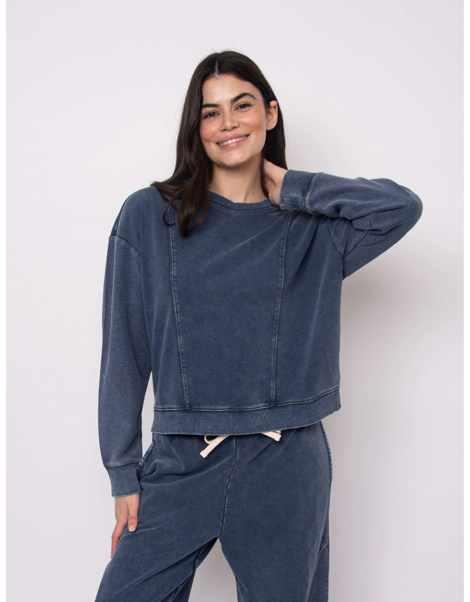 RD Style RD Style - Kacey  Denim Look French Terry Pullover (Denim Blue)
