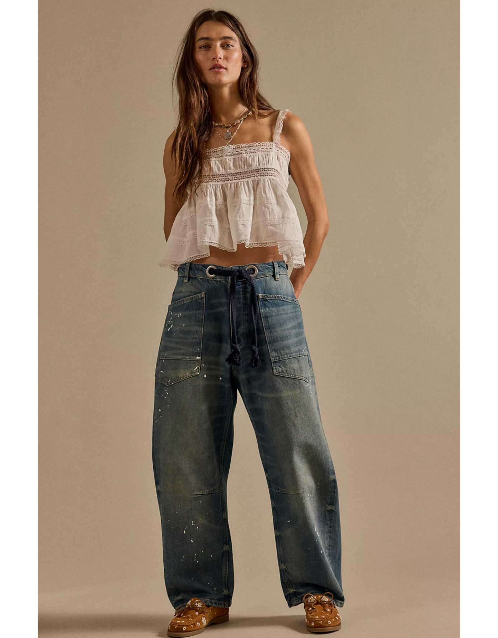 Free people Free People - Moxie Low Slung Pull on Barrel Jean (Timeless Blue)