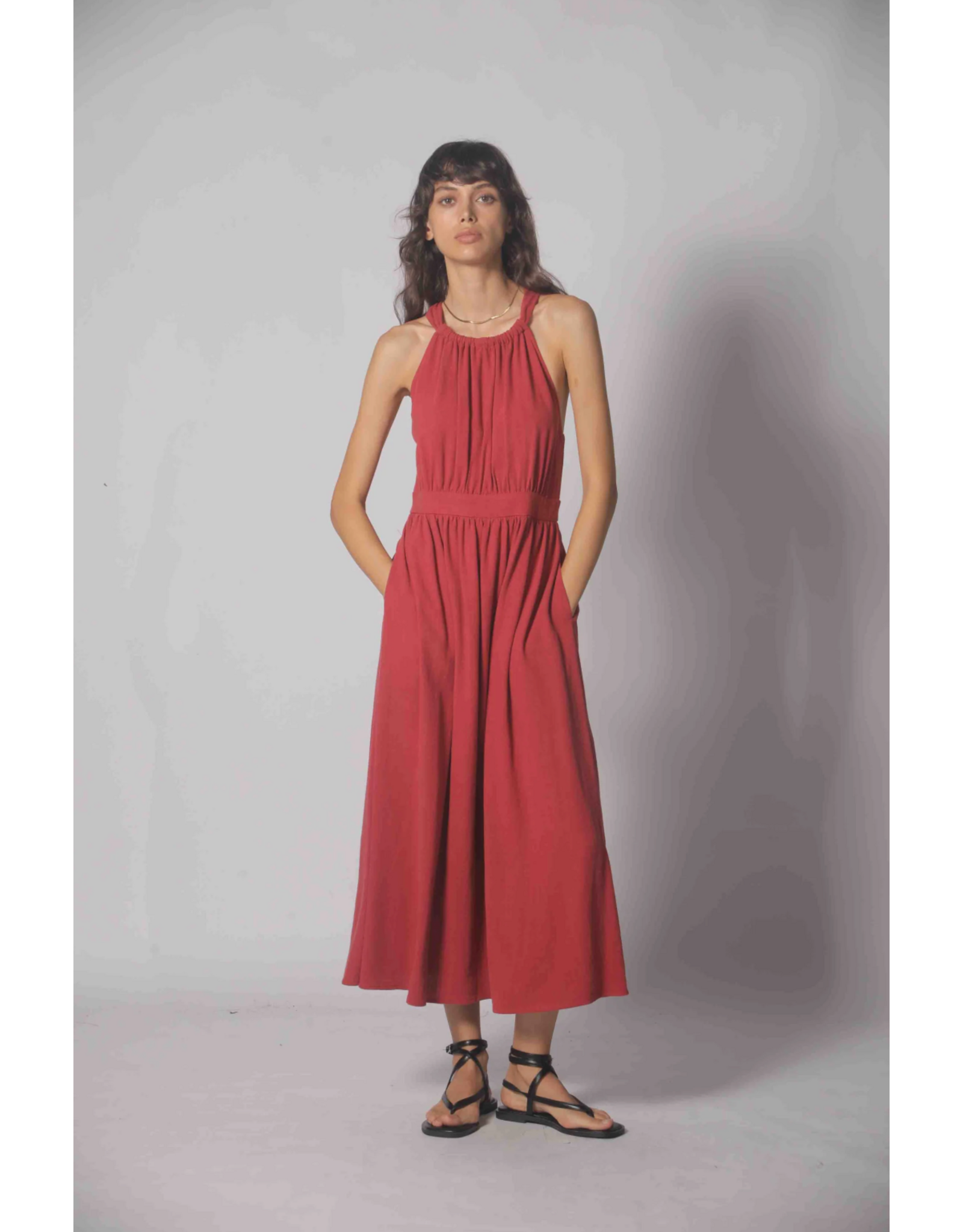 Korner Korner - Twist Back Midi Dress (Dark Red)