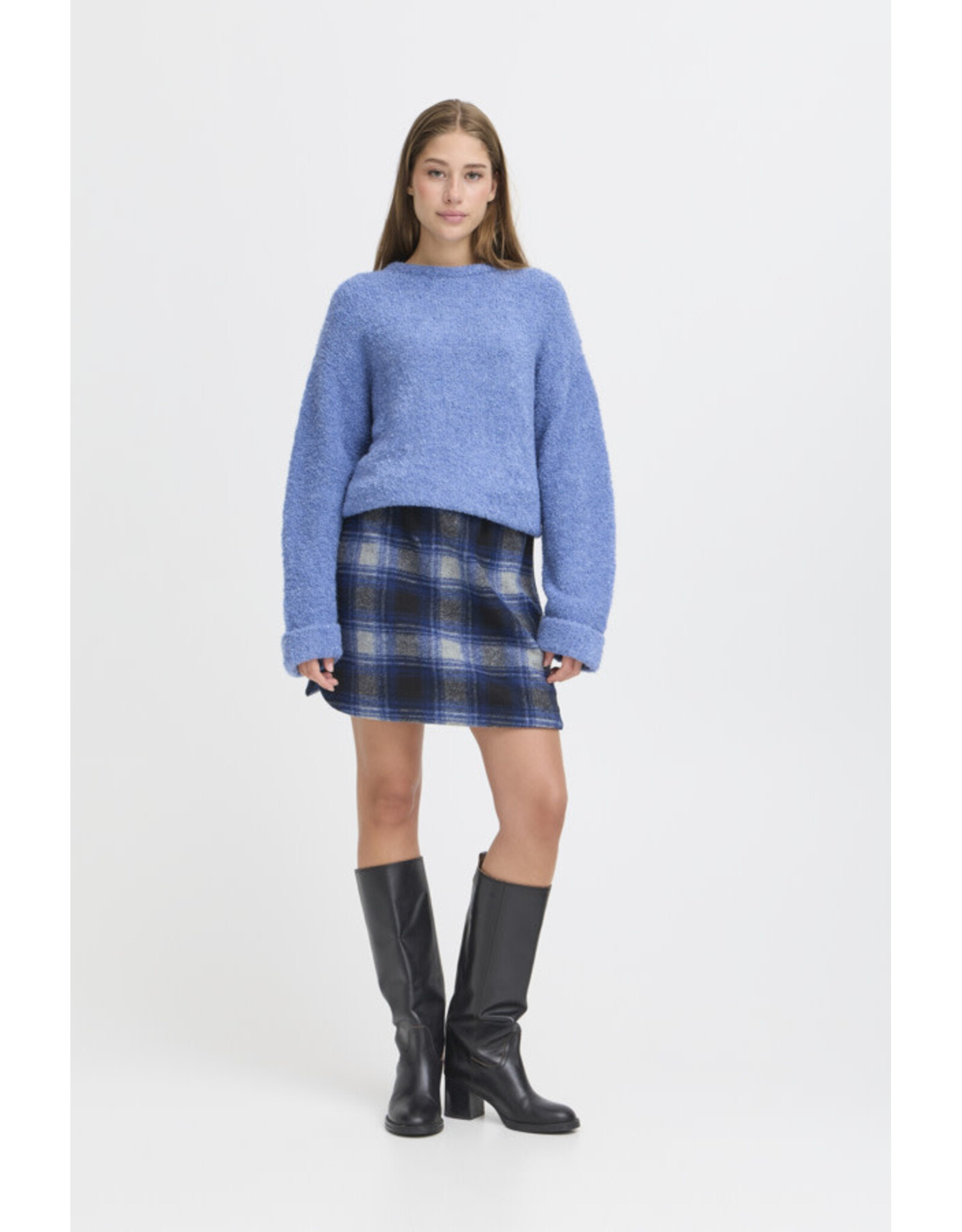 ICHI ICHI - Wooly Check Skirt (Navy Peony)