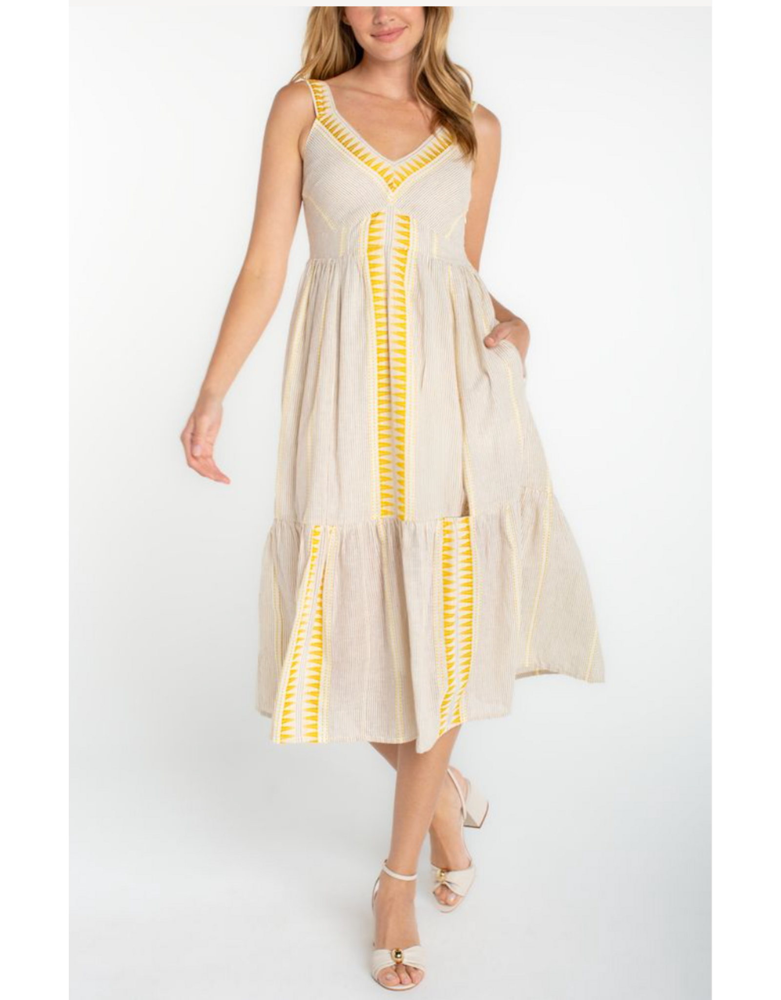 Liverpool Liverpool - Sleeveless Midi Dress (Cream / Brown Stripe)