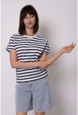 RD Style RD Style - Short Sleeve Crewneck Stripe Top (Winter White/Olive)