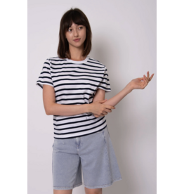RD Style RD Style - Short Sleeve Crewneck Stripe Top (Winter White/Olive)