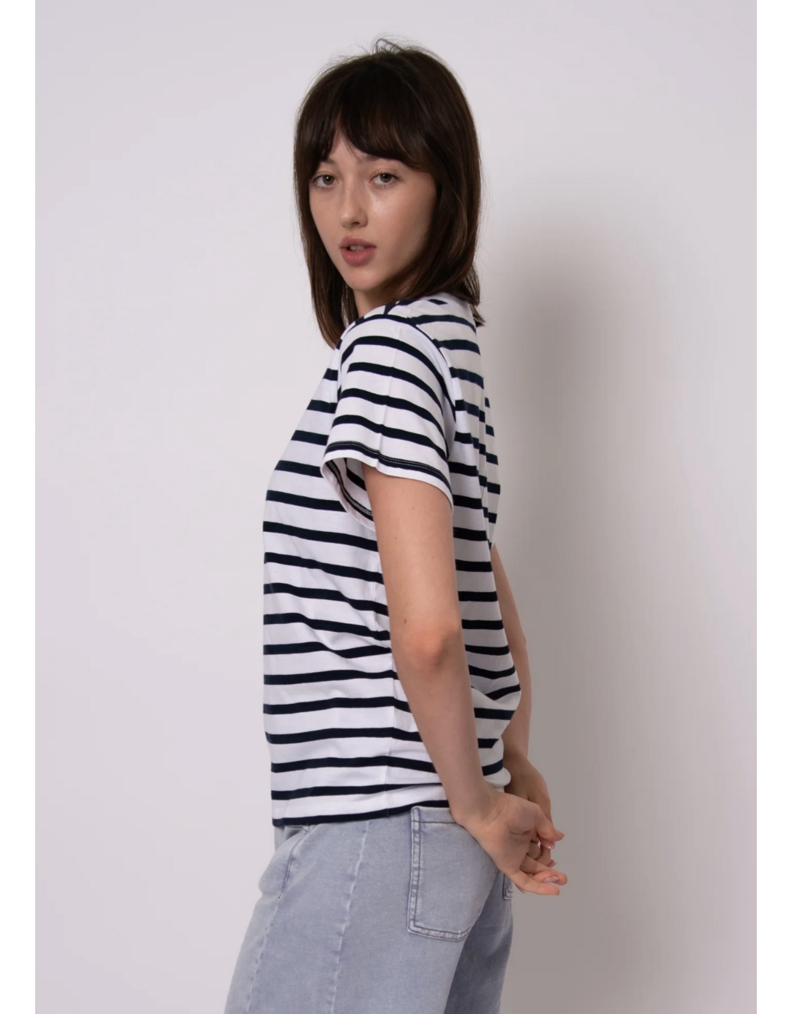 RD Style RD Style - Short Sleeve Crewneck Stripe Top (Winter White/Olive)