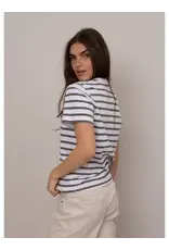 RD Style RD Style - Short Sleeve Crewneck Stripe Top (Winter White/Olive)