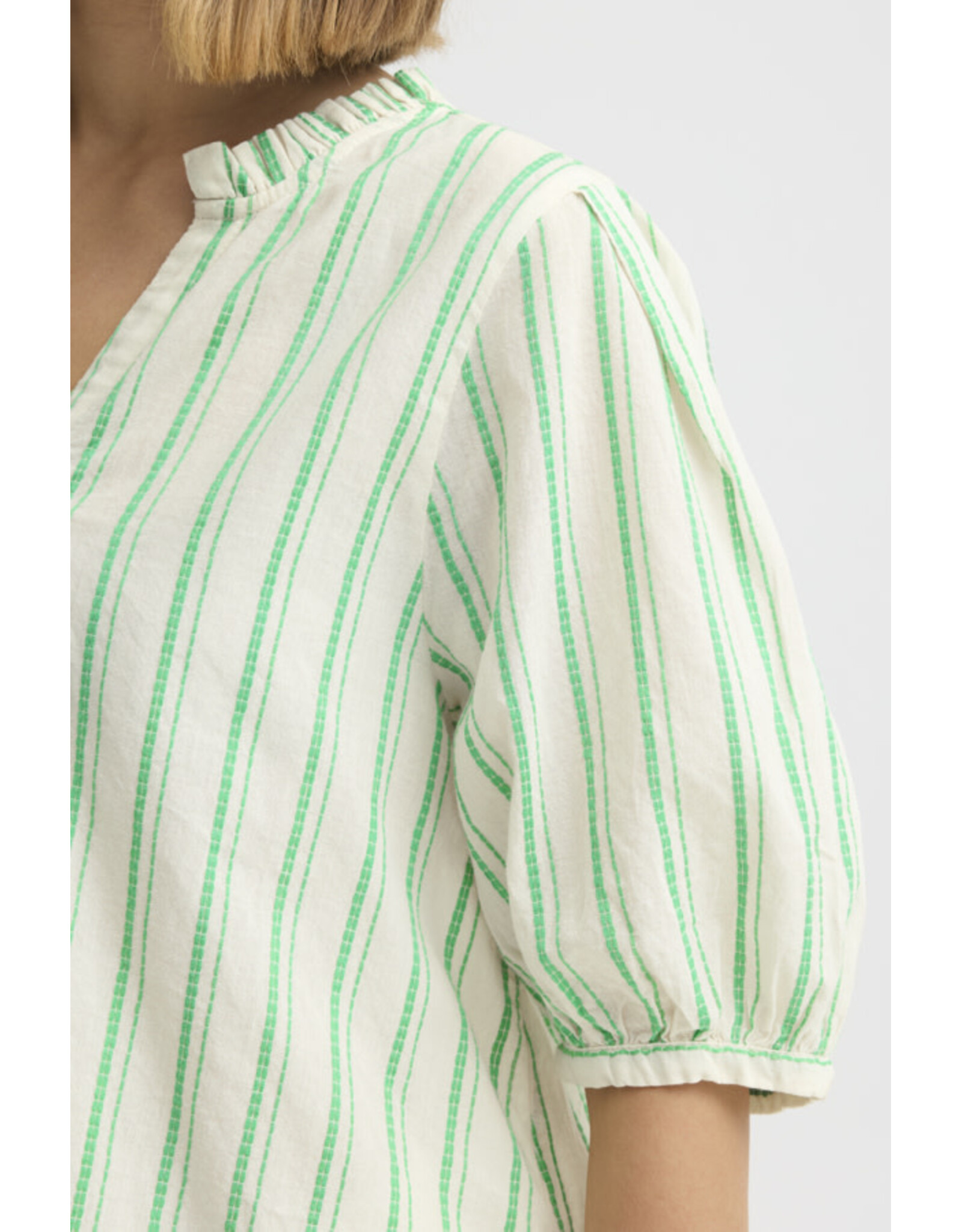 ICHI ICHI - Jovil Striped Short Sleeve Button Up (Greenbriar)