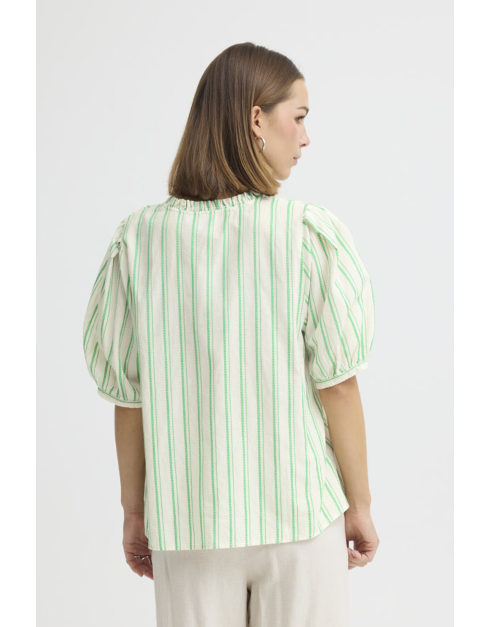 ICHI ICHI - Jovil Striped Short Sleeve Button Up (Greenbriar)