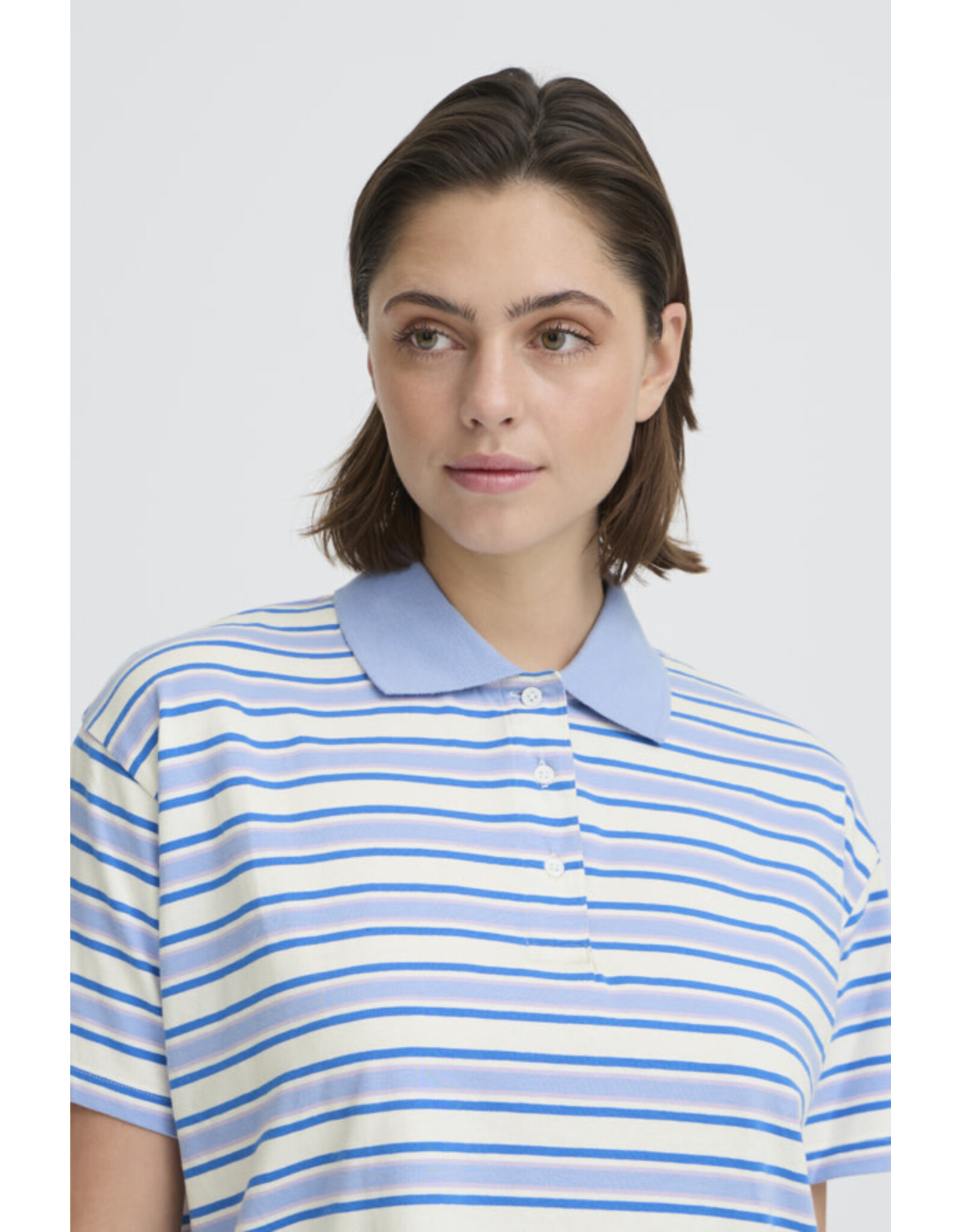 ICHI ICHI - Mira Striped Polo Shirt (Blue)