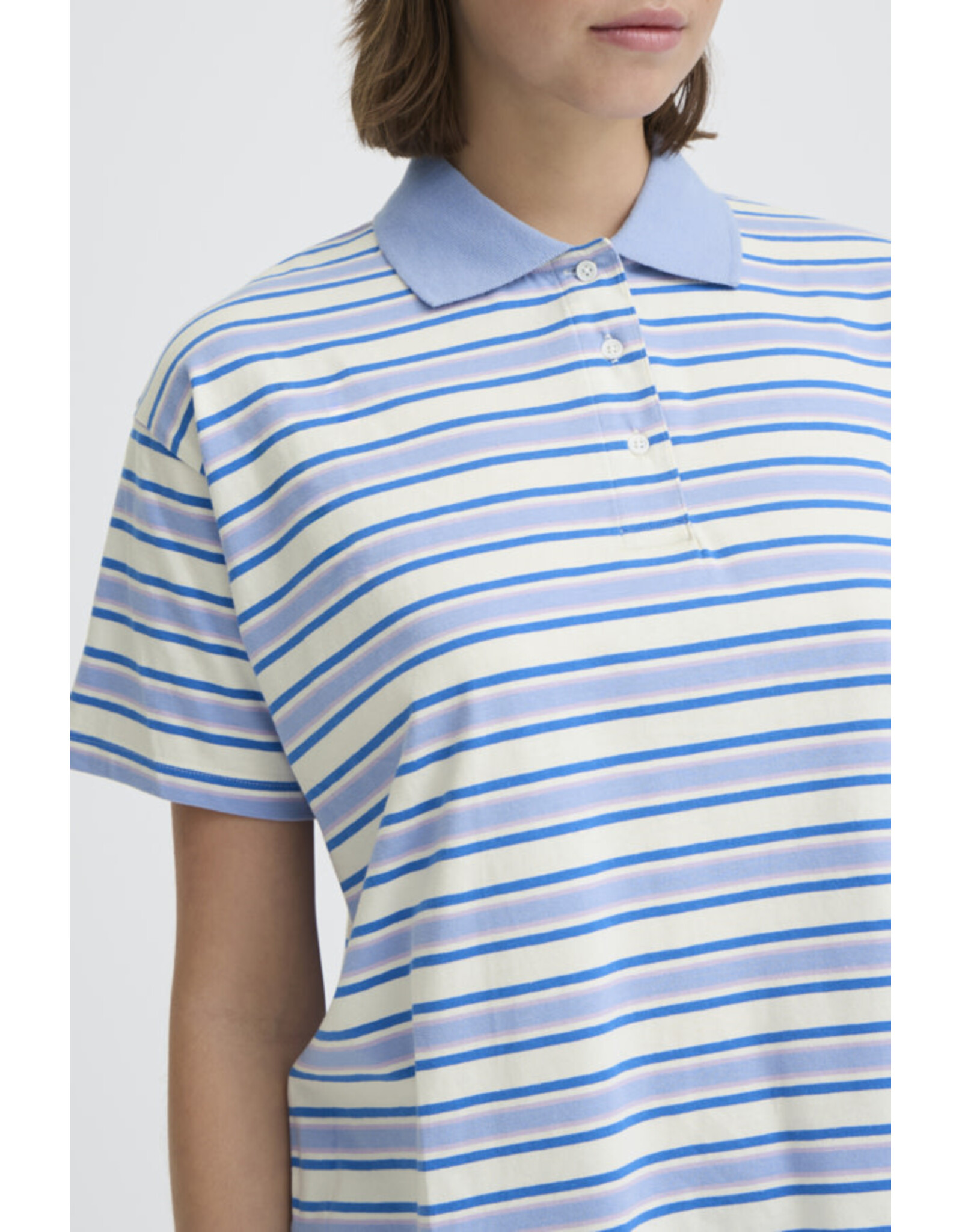 ICHI ICHI - Mira Striped Polo Shirt (Blue)