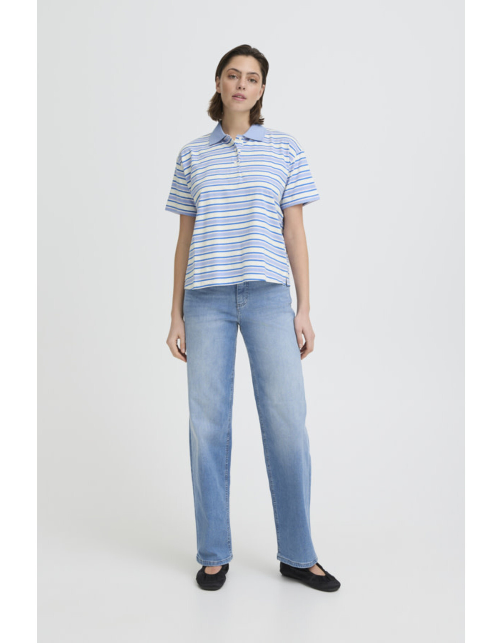 ICHI ICHI - Mira Striped Polo Shirt (Blue)