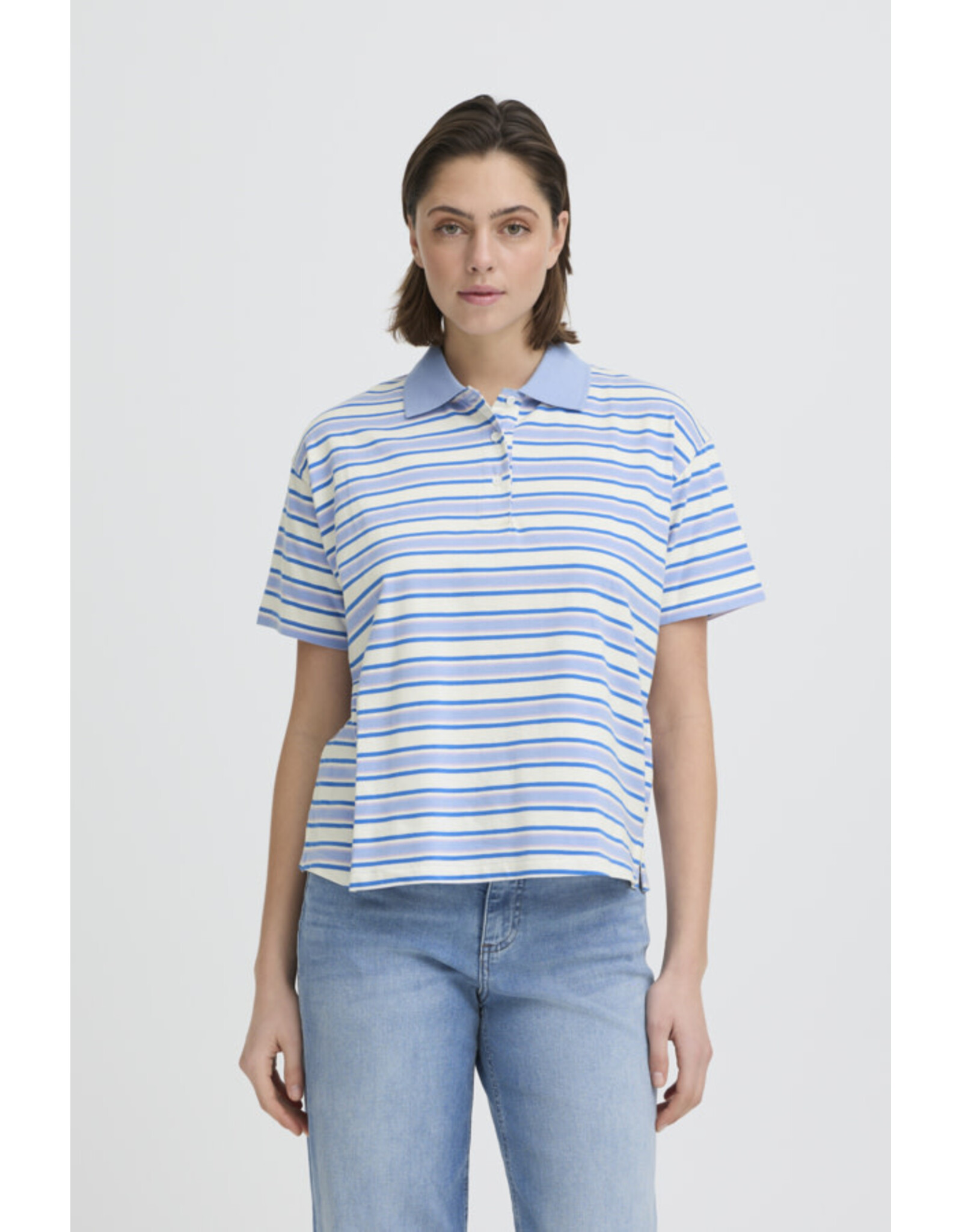 ICHI ICHI - Mira Striped Polo Shirt (Blue)