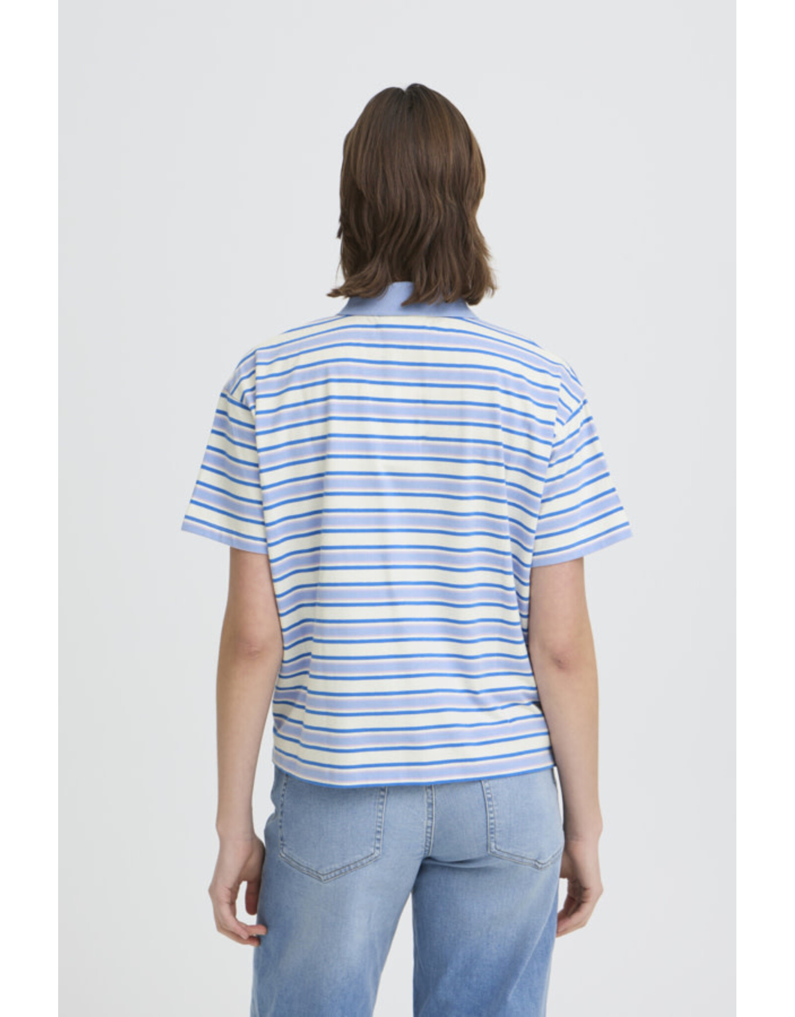 ICHI ICHI - Mira Striped Polo Shirt (Blue)