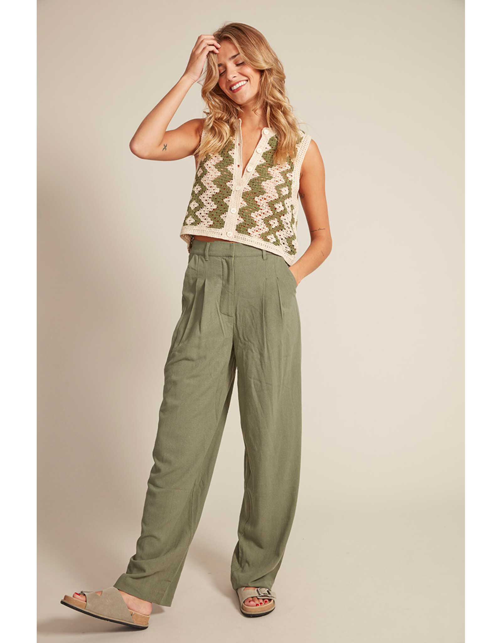 RD Style RD Style - Sleeveless Cardigan (Natural Green)