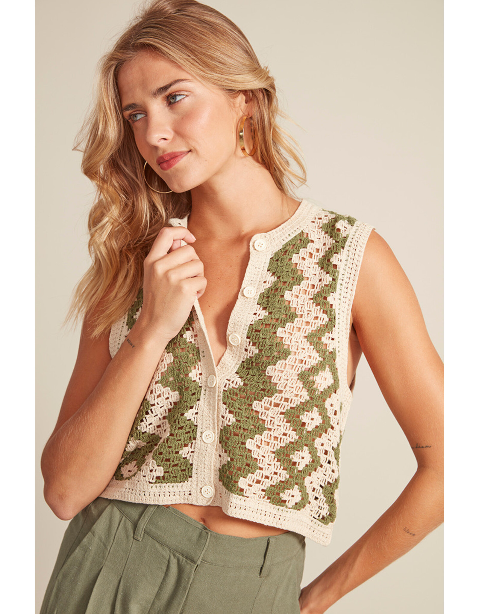 RD Style RD Style - Sleeveless Cardigan (Natural Green)