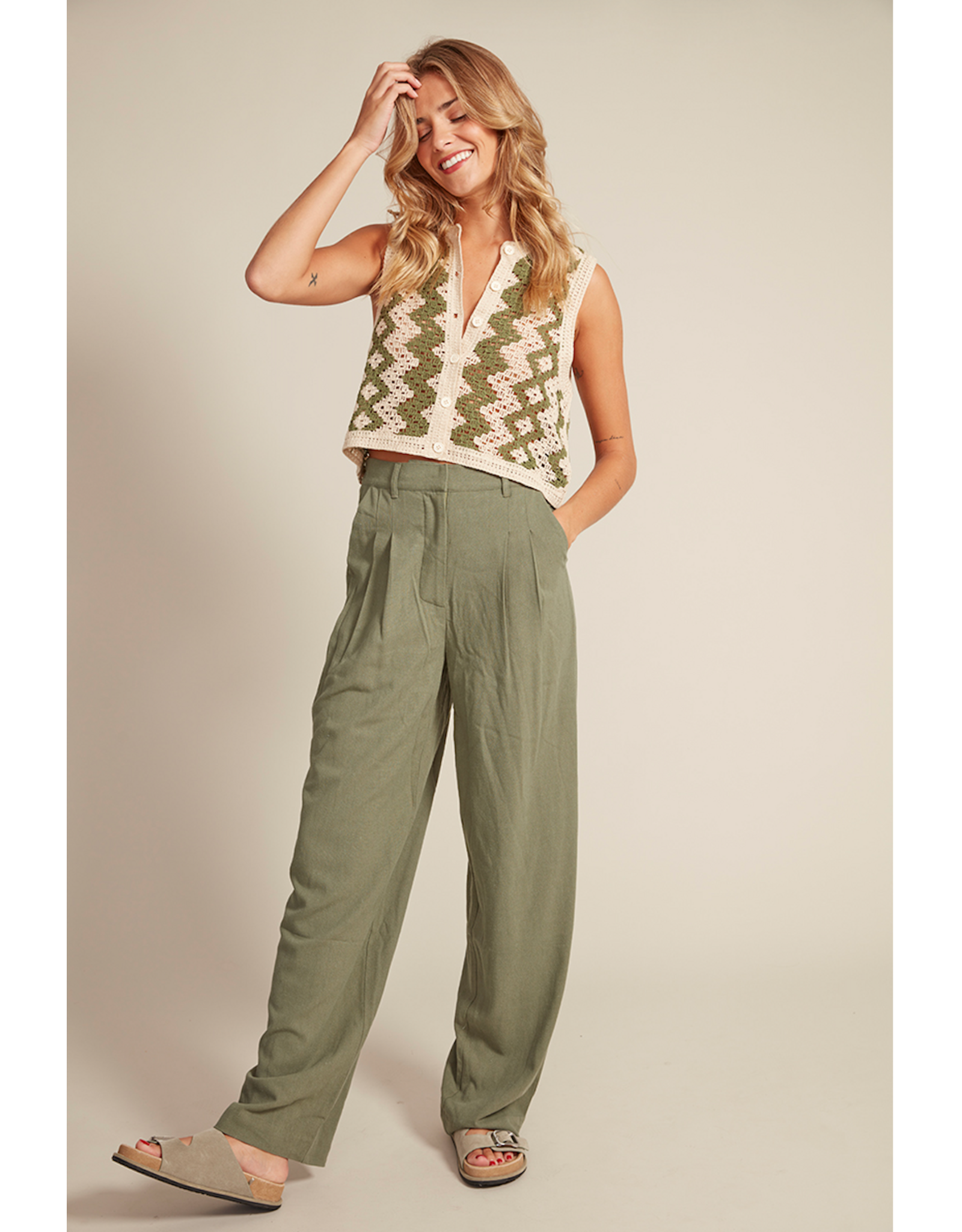 RD Style RD Style - Sleeveless Cardigan (Natural Green)