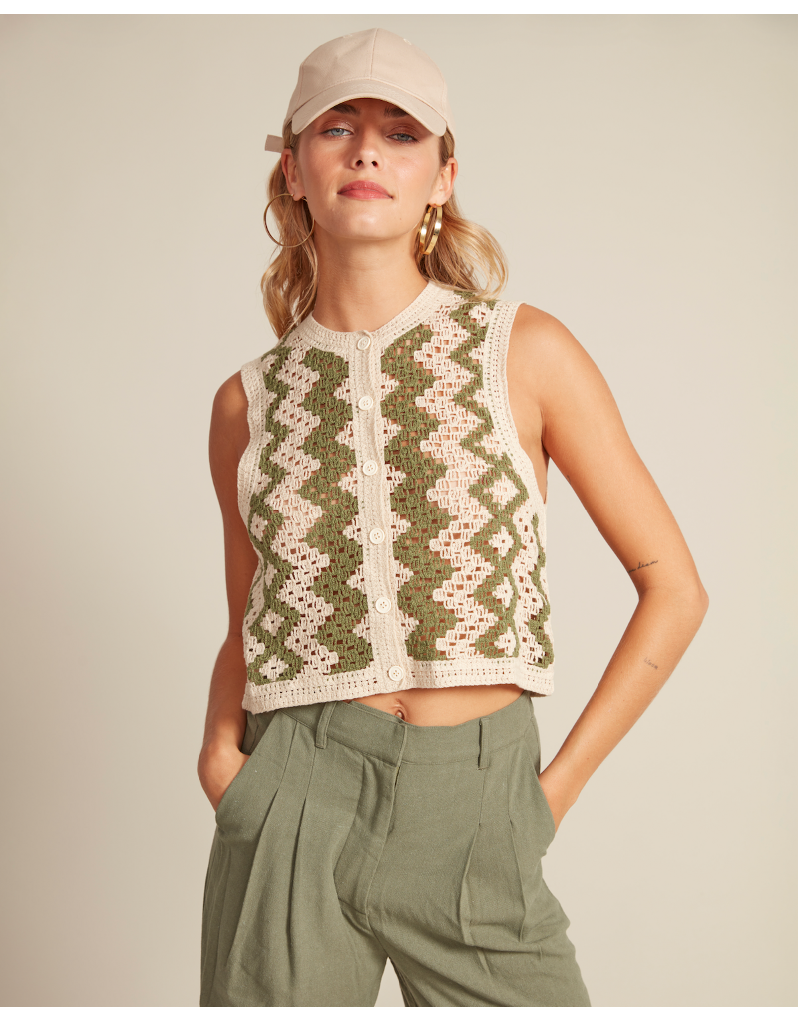 RD Style RD Style - Sleeveless Cardigan (Natural Green)