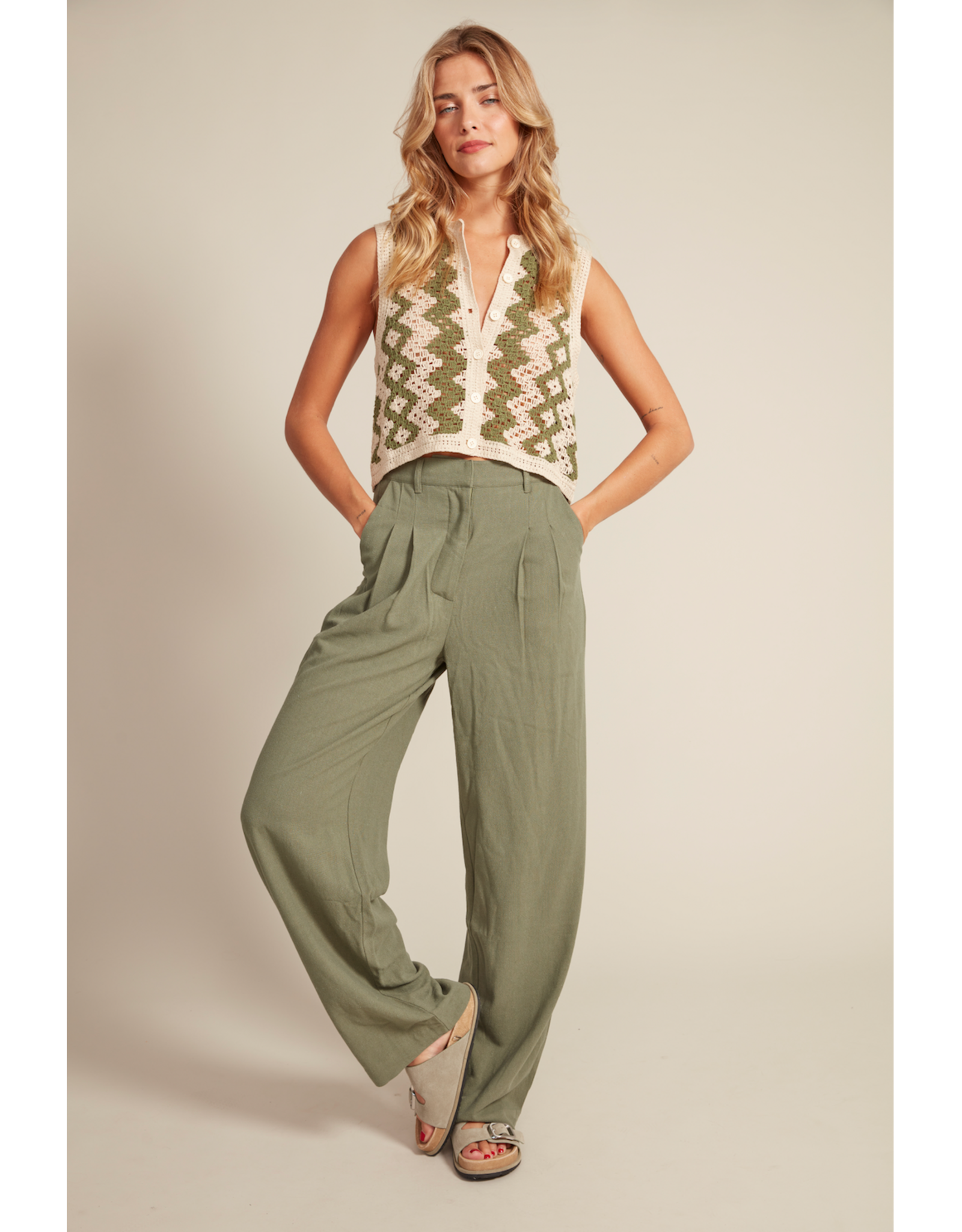 RD Style RD Style - Sleeveless Cardigan (Natural Green)