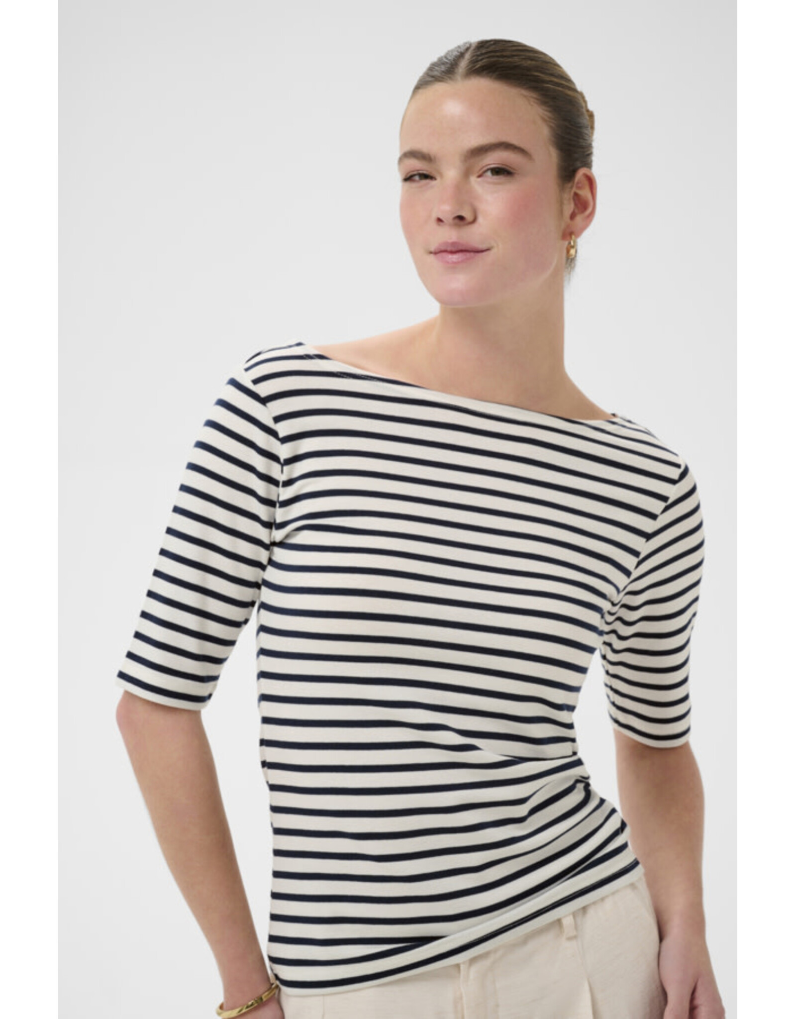 Kaffe Kaffe - Liddy Striped Short Sleeve Top (Chalk / Midnight)