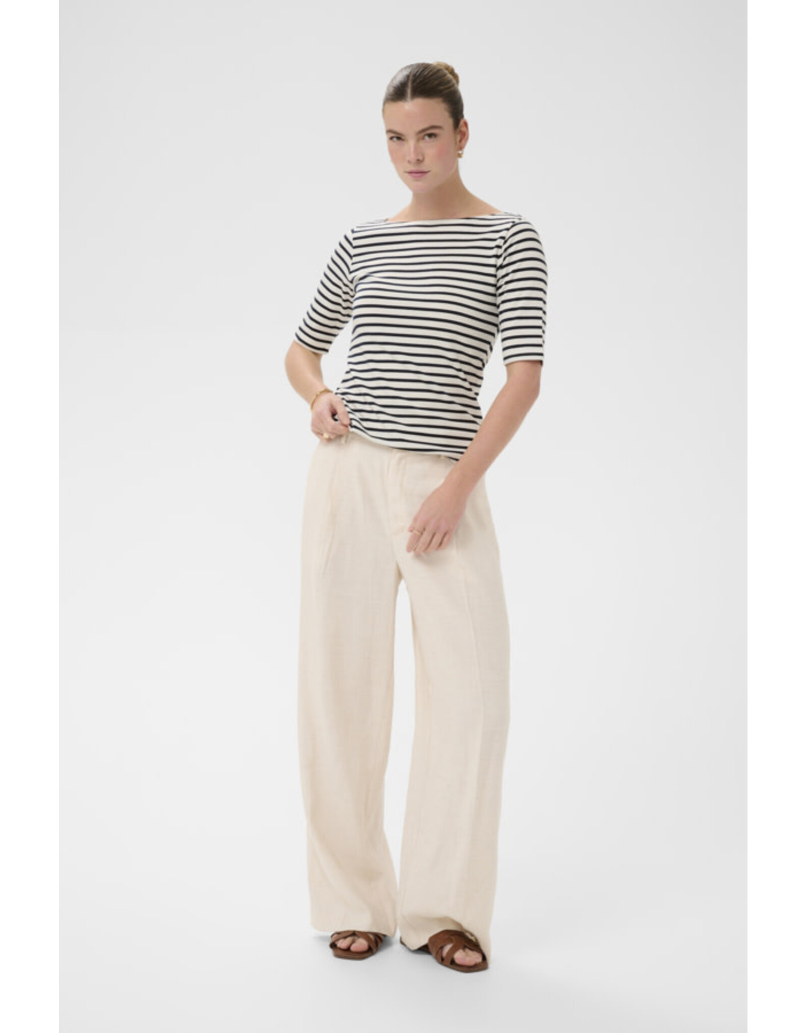 Kaffe Kaffe - Liddy Striped Short Sleeve Top (Chalk / Midnight)