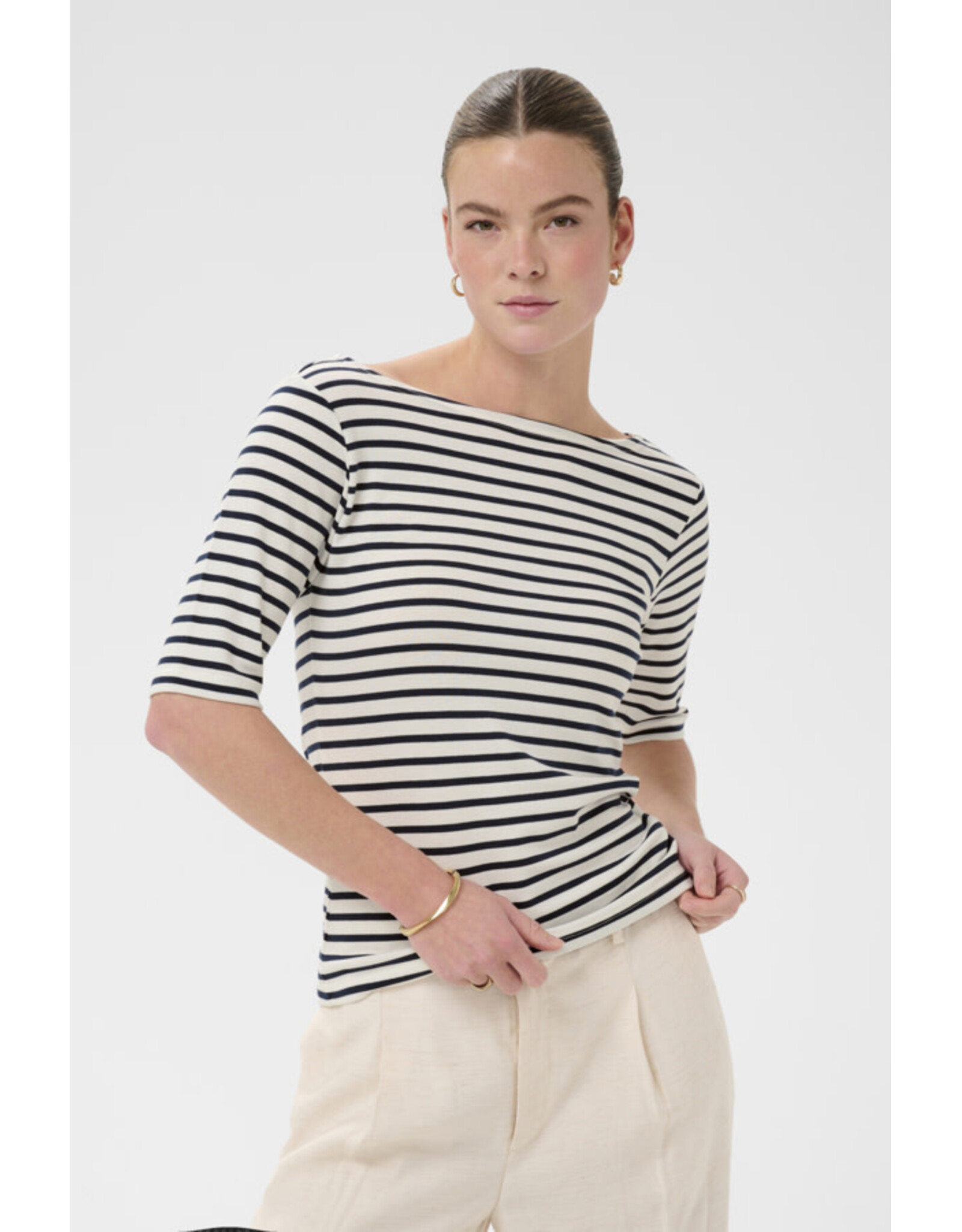 Kaffe Kaffe - Liddy Striped Short Sleeve Top (Chalk / Midnight)