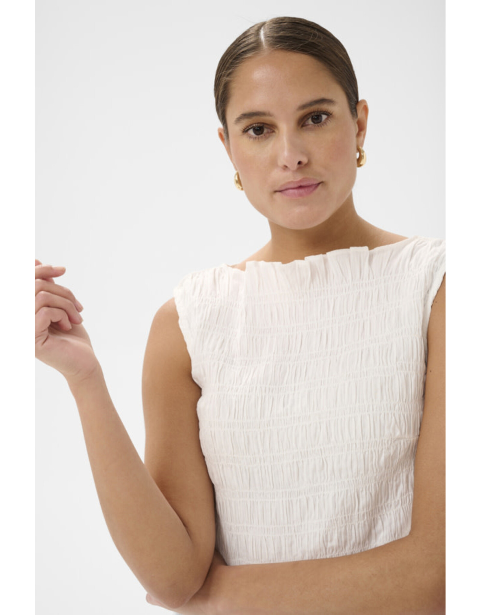Kaffe Kaffe - Bethany Smocked Sleeveless Top (Chalk)