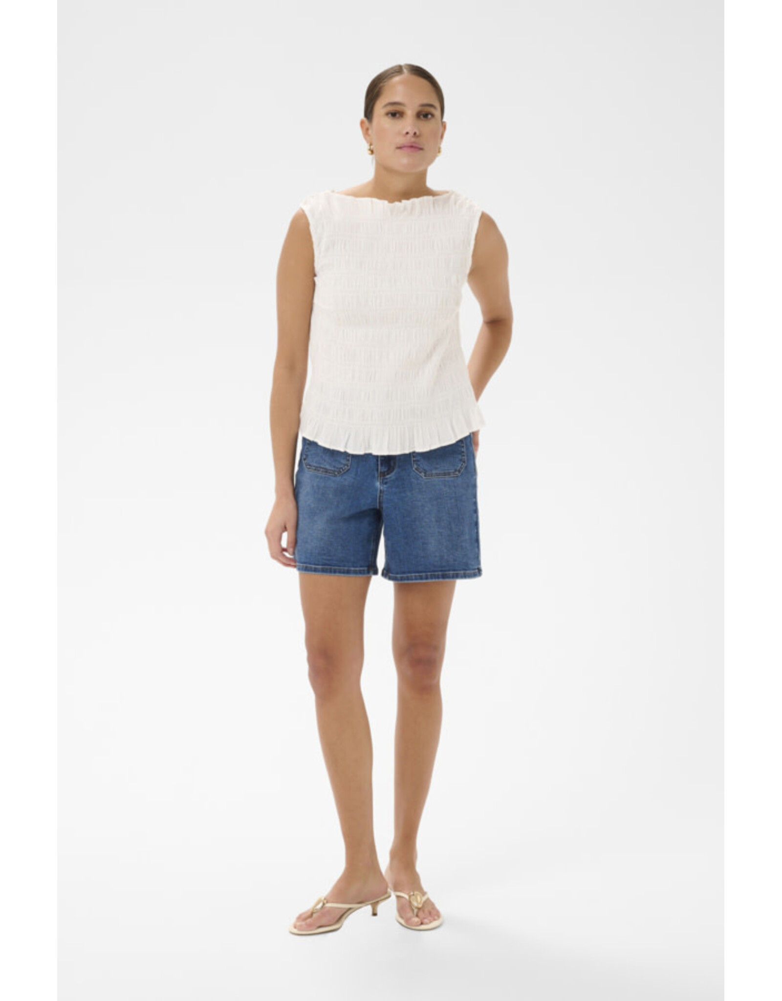 Kaffe Kaffe - Bethany Smocked Sleeveless Top (Chalk)