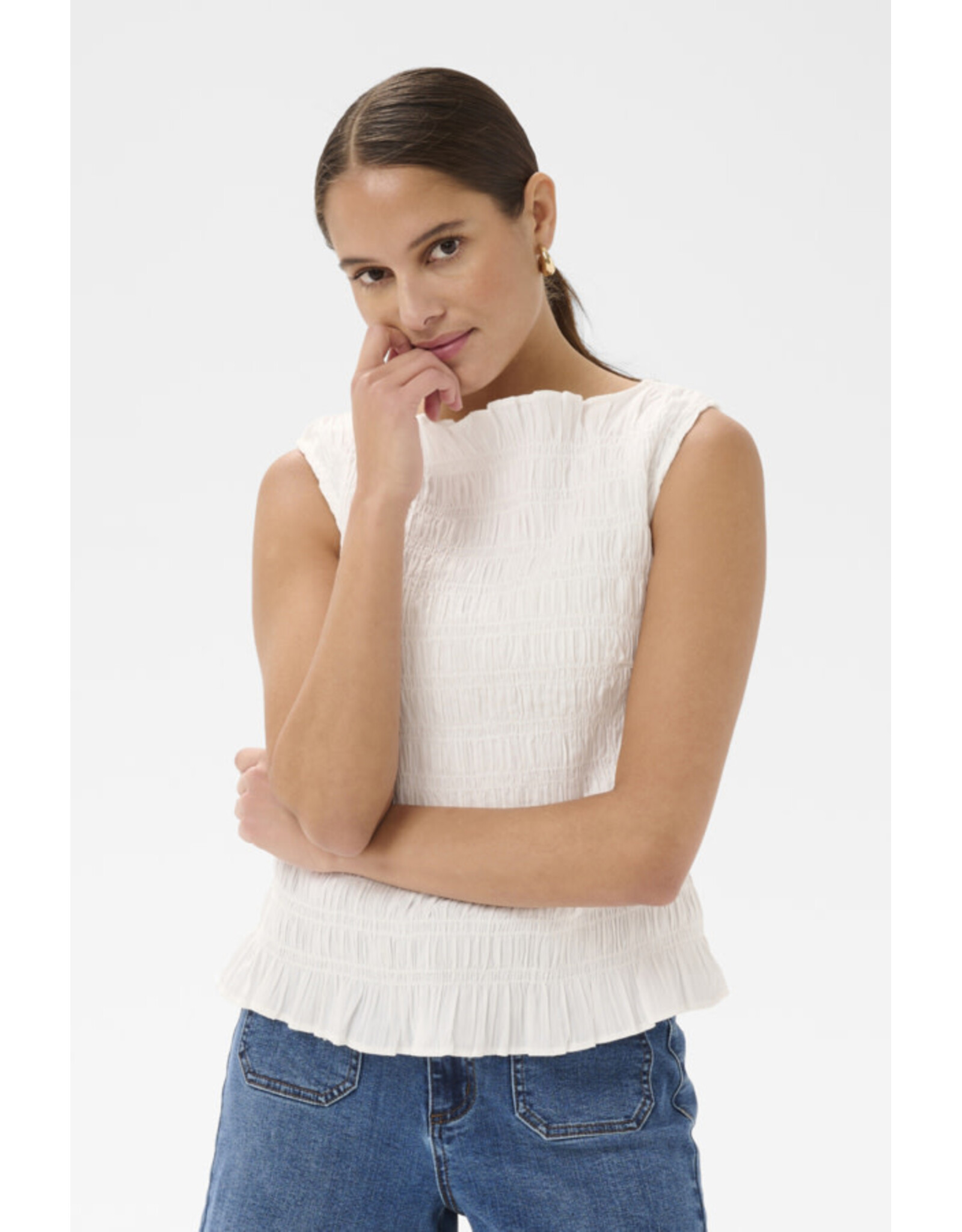 Kaffe Kaffe - Bethany Smocked Sleeveless Top (Chalk)