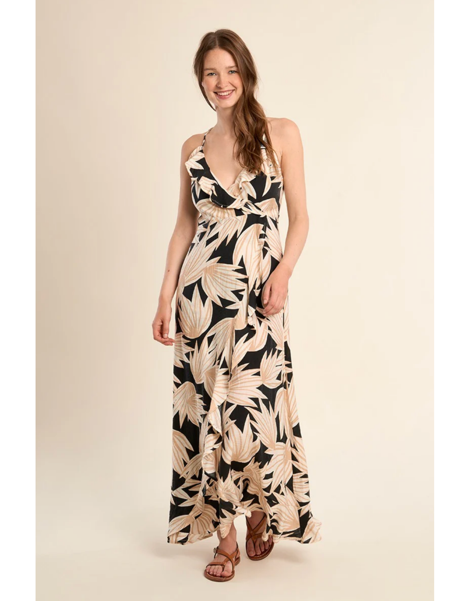 Molly Bracken Molly Bracken -  Floral Print Maxi Length Dress (Black)