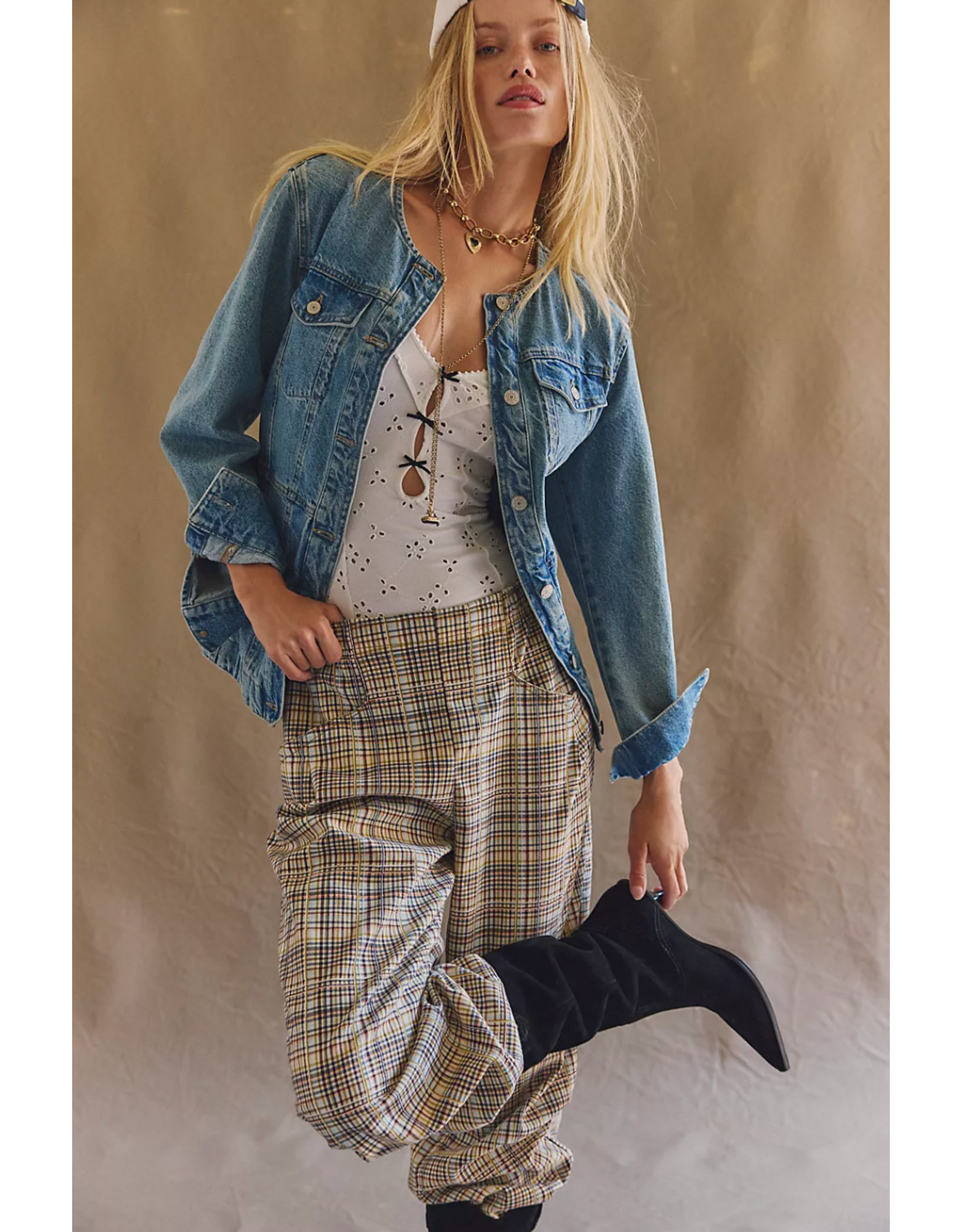 Free people Free People - Nice Choice Pull-On Pants (Ivory Plaid Combo)