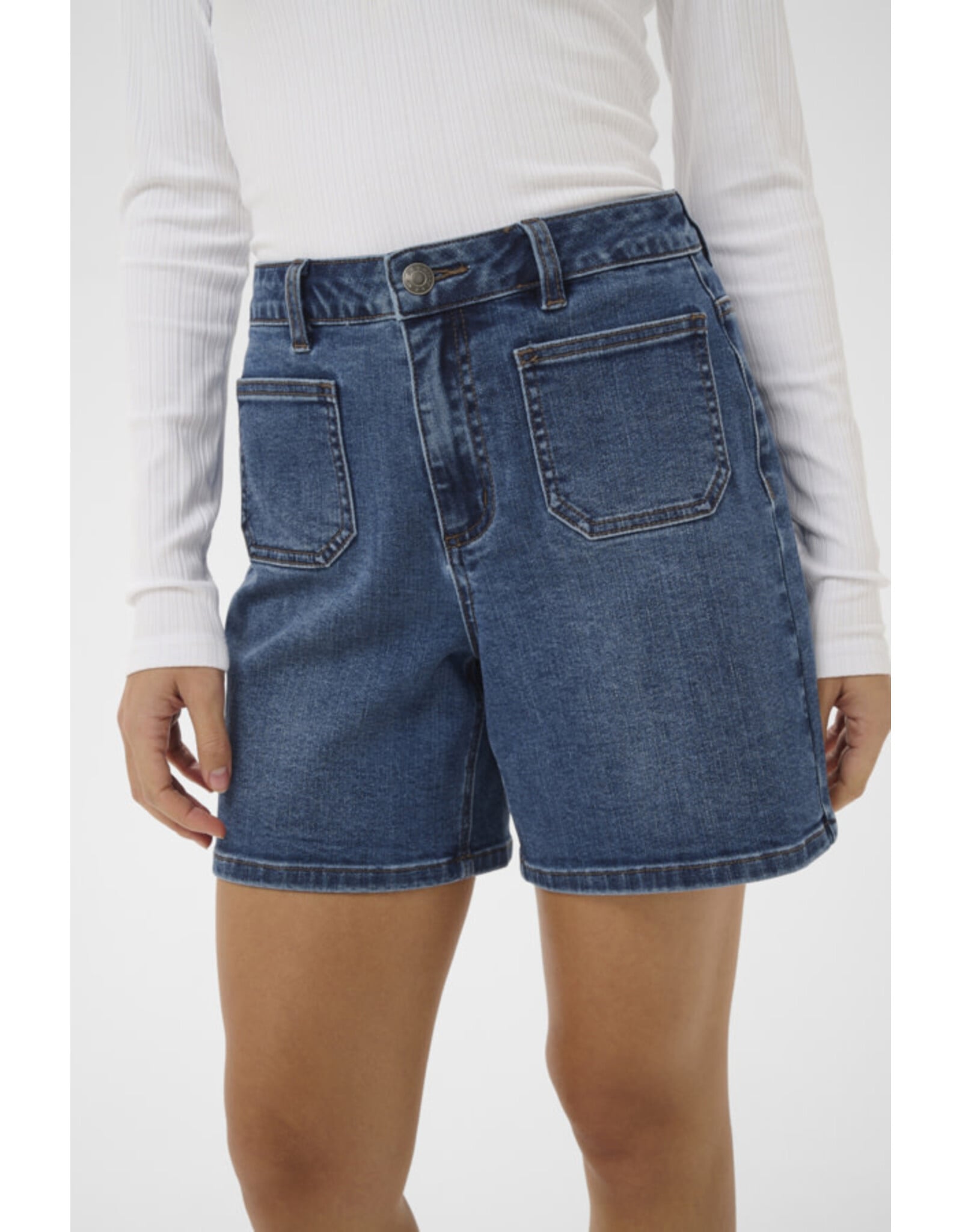 Kaffe Kaffe - Brook High Rise Patch Pocket Shorts (Medium Blue)