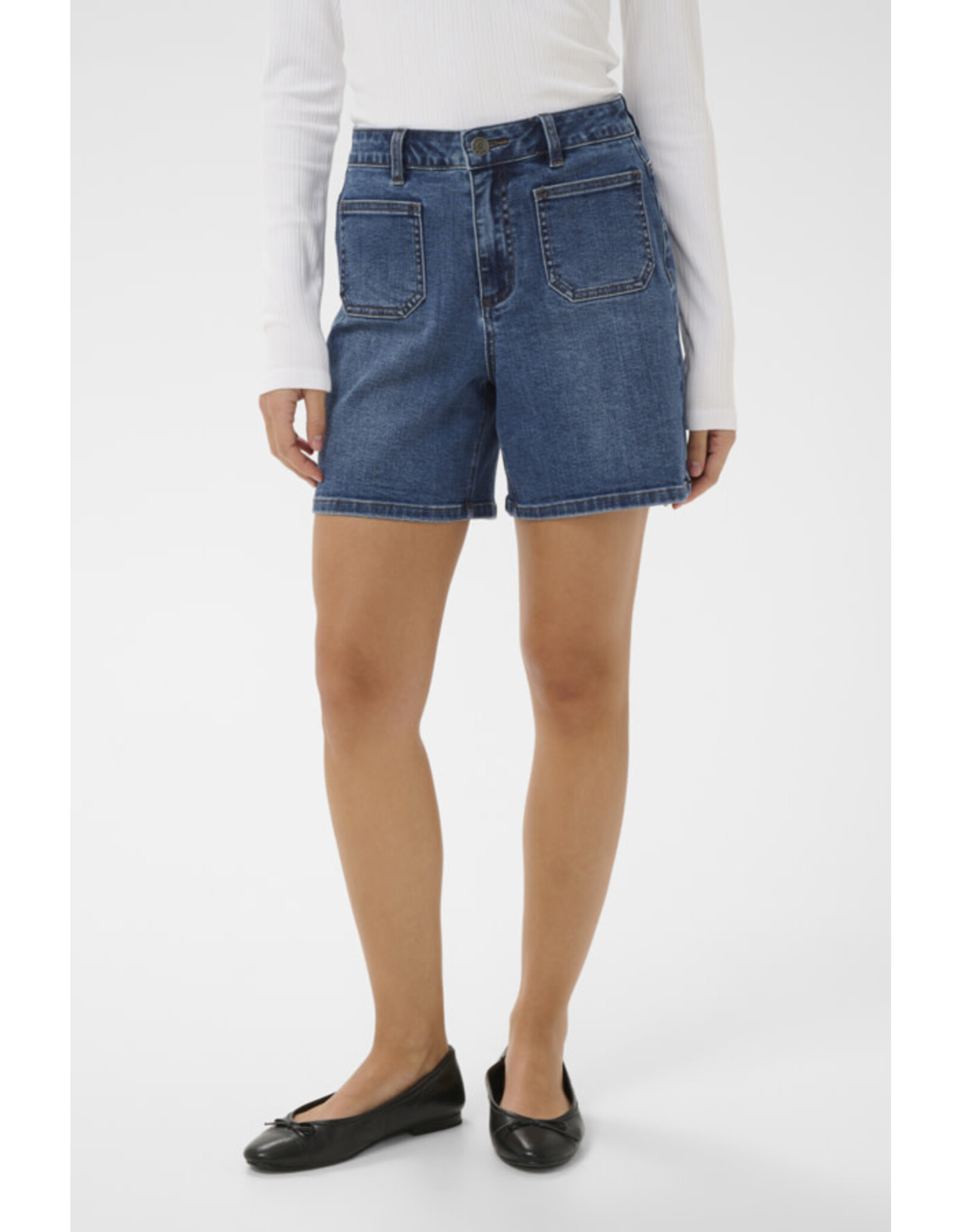 Kaffe Kaffe - Brook High Rise Patch Pocket Shorts (Medium Blue)