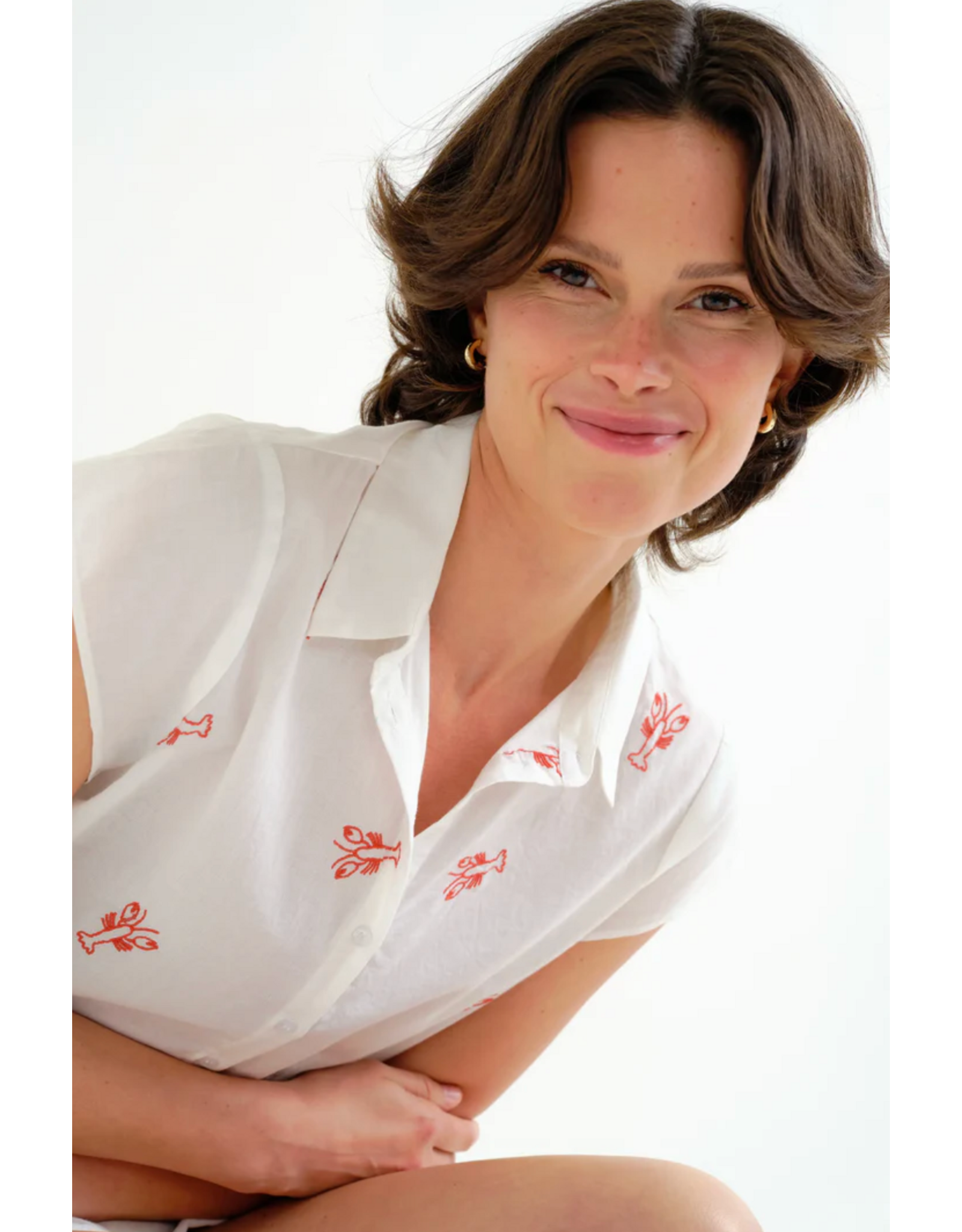 Compania Fantastica Compania Fantastica -  Lobster Embroidered Button Up Blouse
