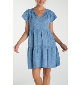 Liverpool Liverpool - Tiered Flutter Sleeve Dress (Indigo Roses)