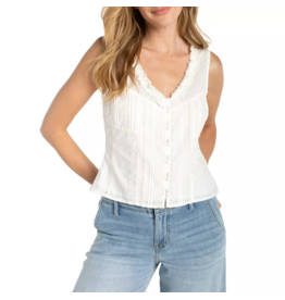 Liverpool Liverpool - Sleeveless Pintucked Top with Ruffles (Cream Stripe)