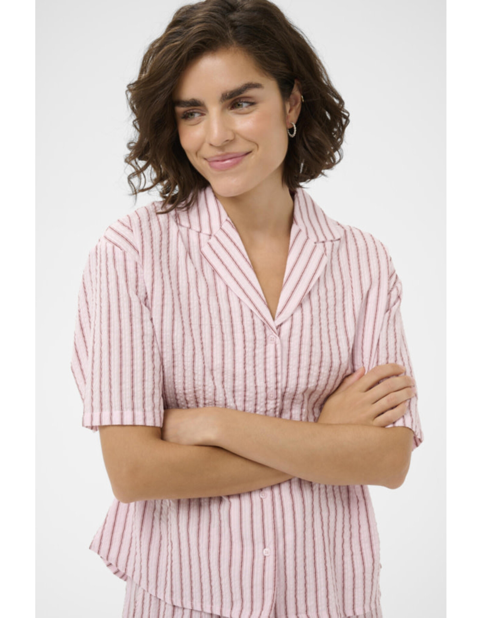 Kaffe Kaffe - Lara Short Sleeve Button Up Shirt (Ballerina / Chalk)