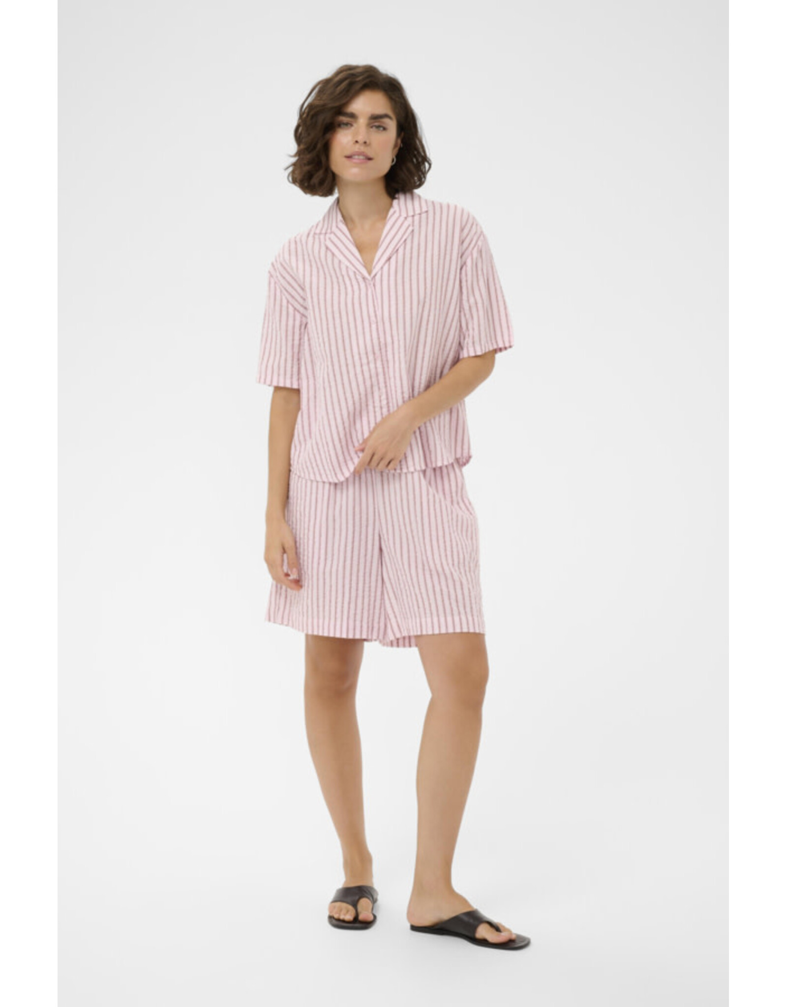 Kaffe Kaffe - Lara Short Sleeve Button Up Shirt (Ballerina / Chalk)
