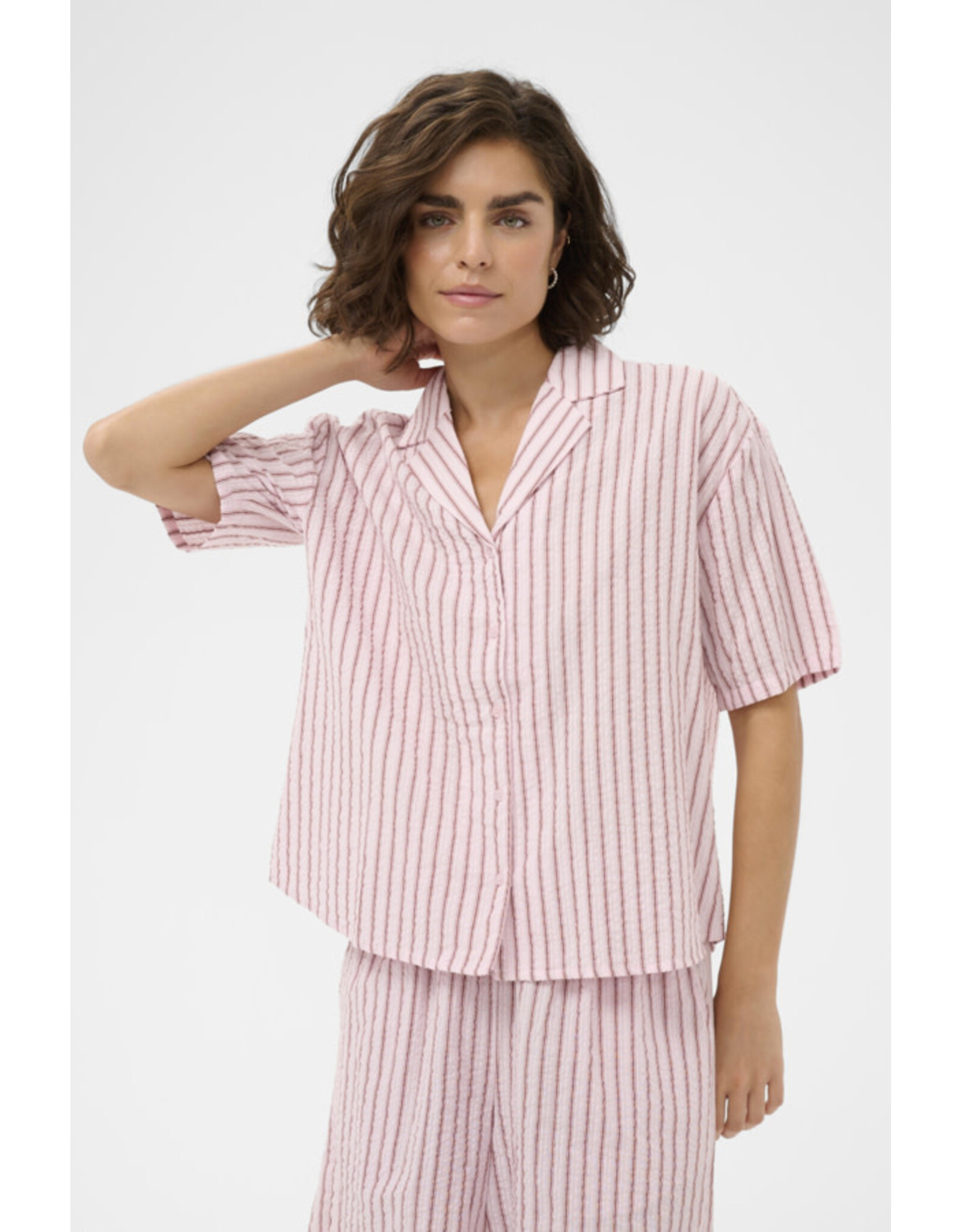 Kaffe Kaffe - Lara Short Sleeve Button Up Shirt (Ballerina / Chalk)