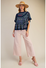 Easel Patchwork Printed Gauze Poncho Trip (Blueberry)