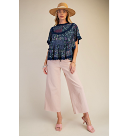 Easel Patchwork Printed Gauze Poncho Trip (Blueberry)