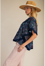 Easel Patchwork Printed Gauze Poncho Trip (Blueberry)
