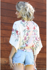 Nostalgia V Neck Tie Front Short Sleeve Top (Ivory)