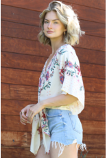 Nostalgia V Neck Tie Front Short Sleeve Top (Ivory)