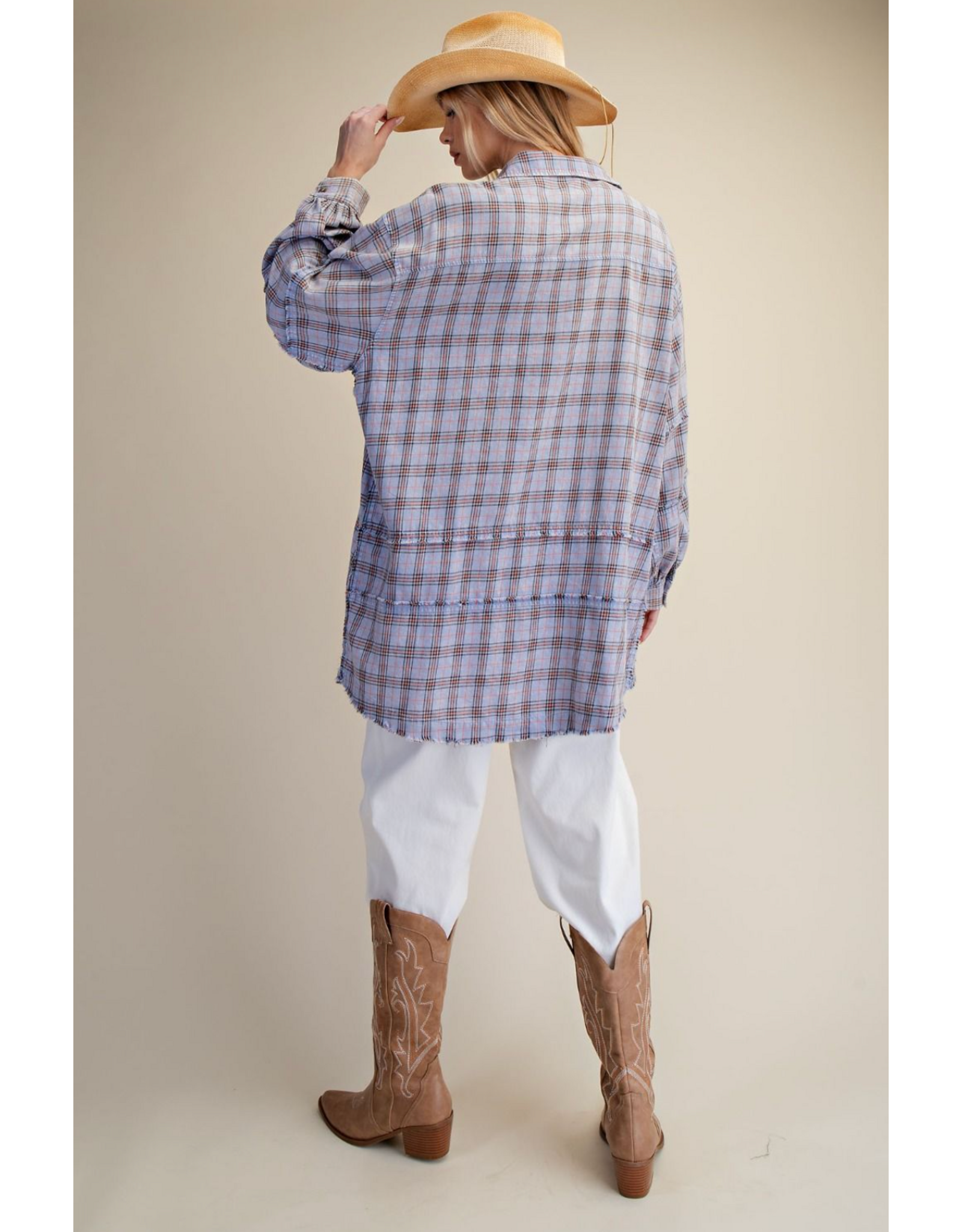 Easel Mineral Washed Plaid Shirt (Periwinkle Blue)